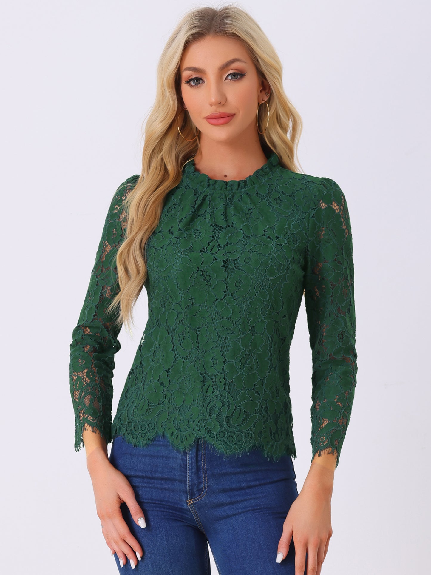 Women's Long Sleeve Lace Top Dressy Elegant Peplum Blouse Shirt