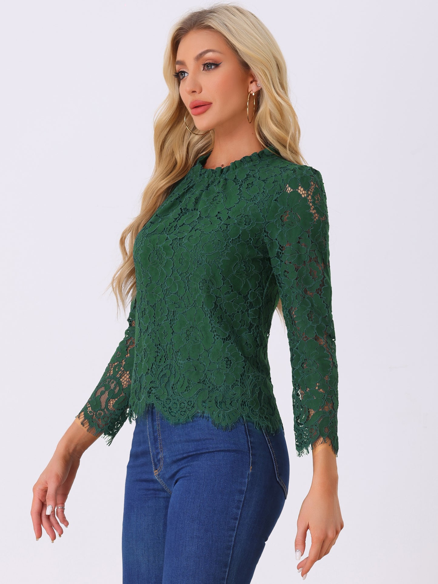 Women's Long Sleeve Lace Top Dressy Elegant Peplum Blouse Shirt