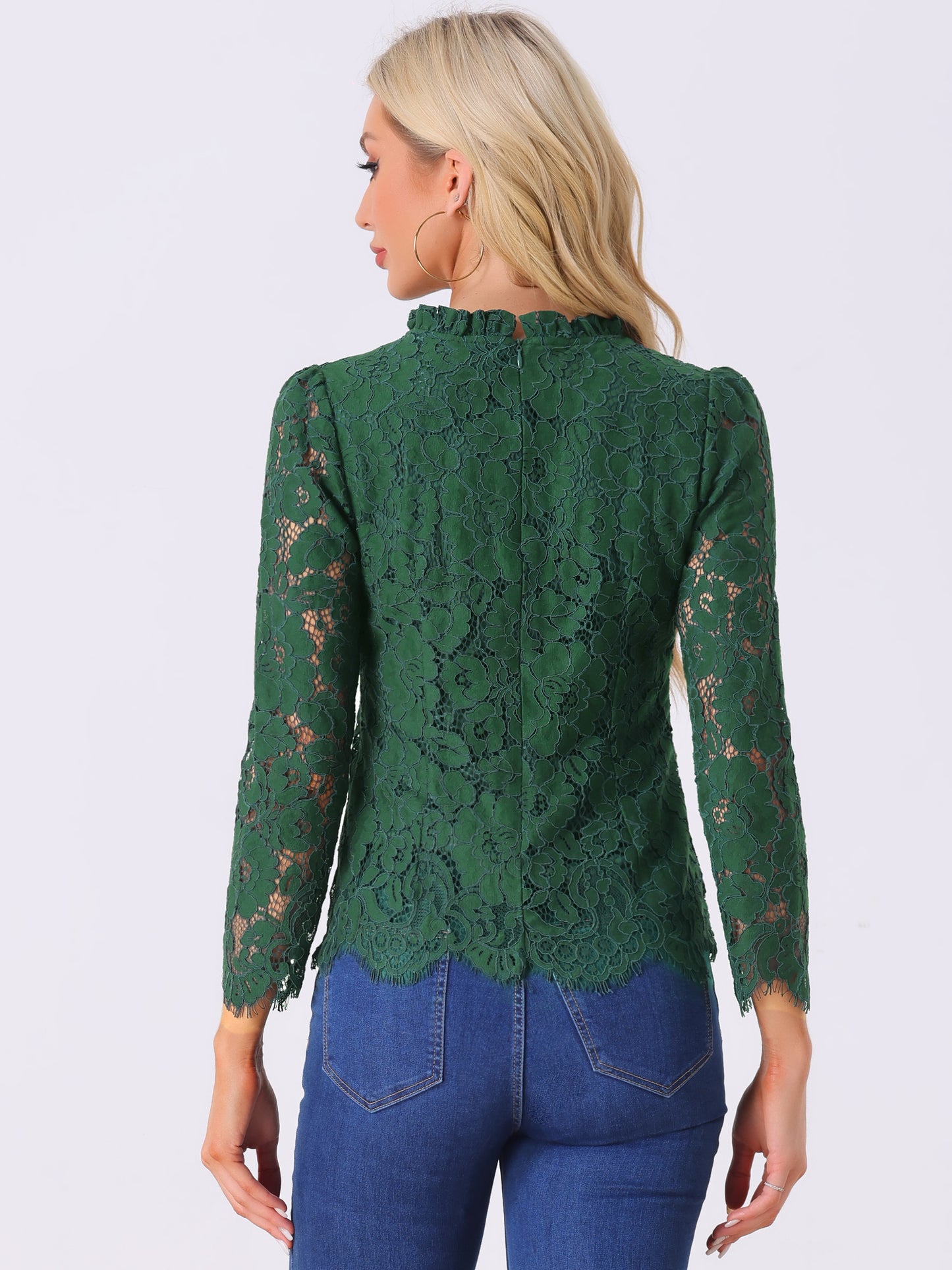 Women's Long Sleeve Lace Top Dressy Elegant Peplum Blouse Shirt