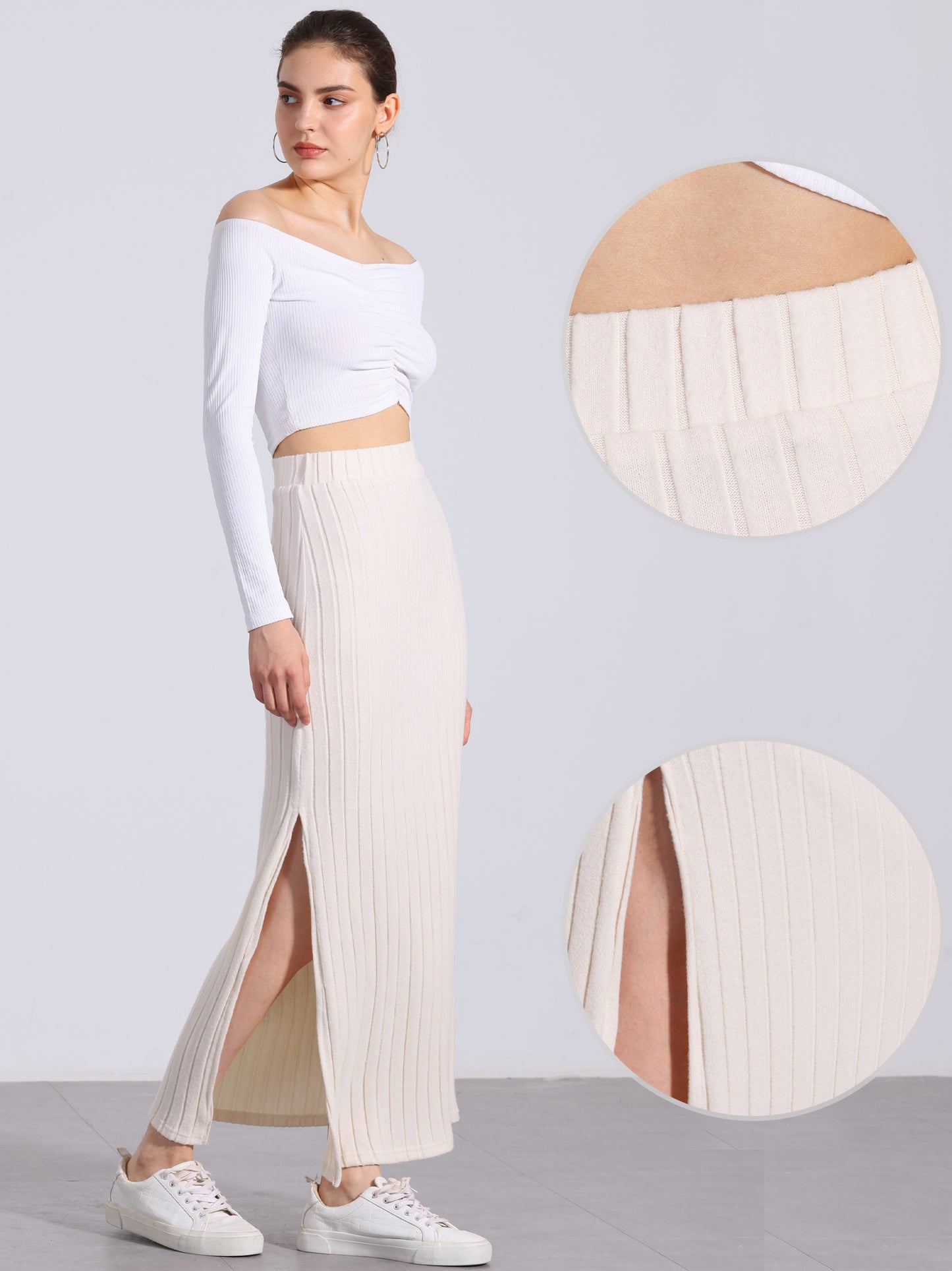 Women's Slit Bodycon Knit High Waisted Long Pencil Skirt (Available in Plus Size)