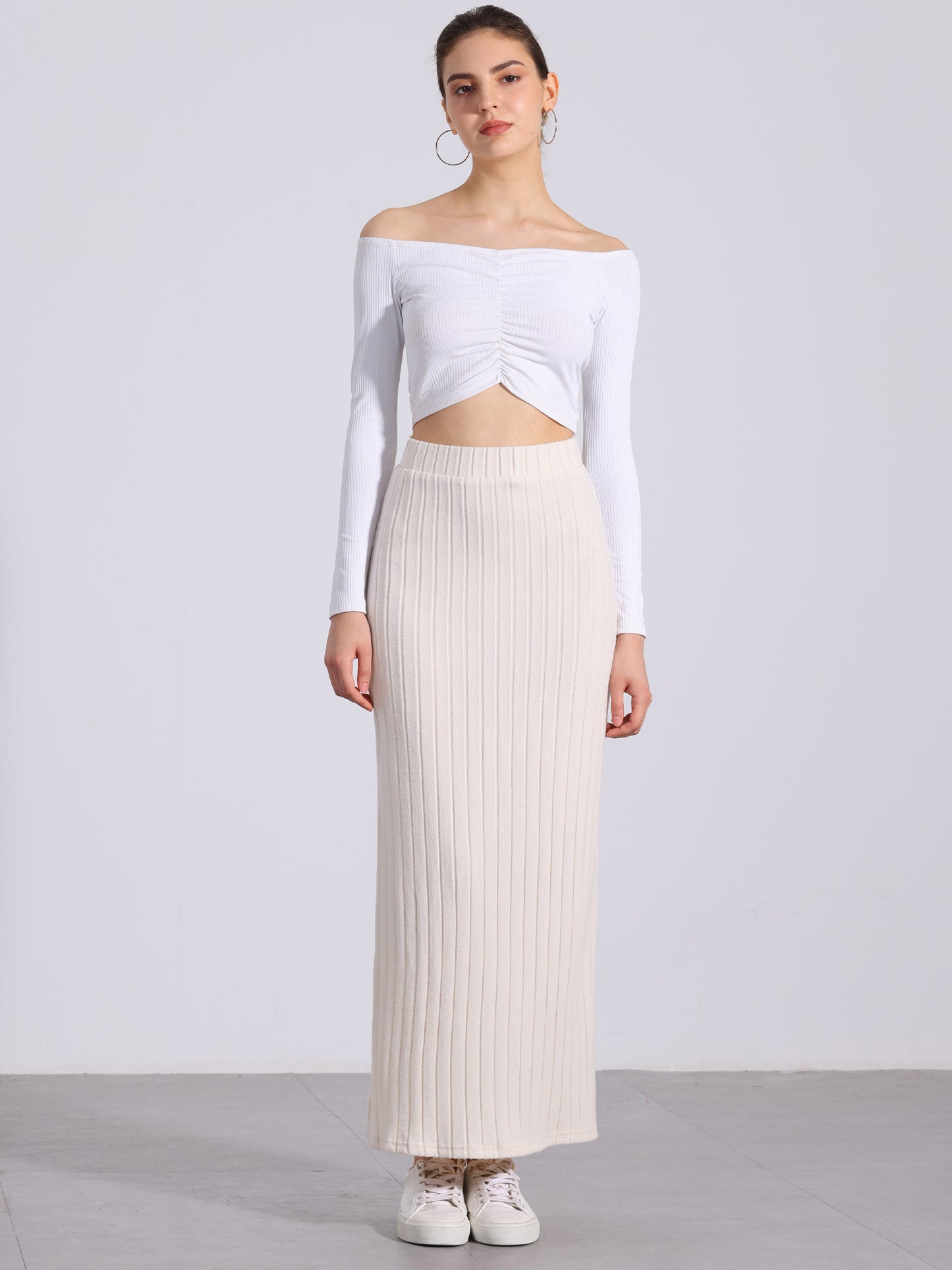 Women's Slit Bodycon Knit High Waisted Long Pencil Skirt (Available in Plus Size)
