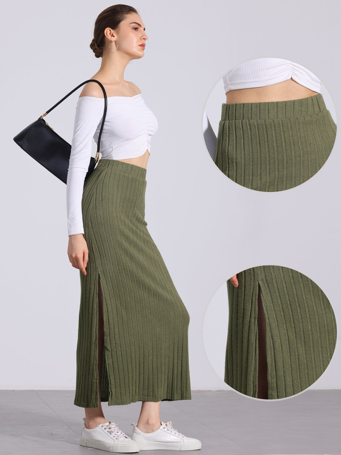 Women's Slit Bodycon Knit High Waisted Long Pencil Skirt (Available in Plus Size)