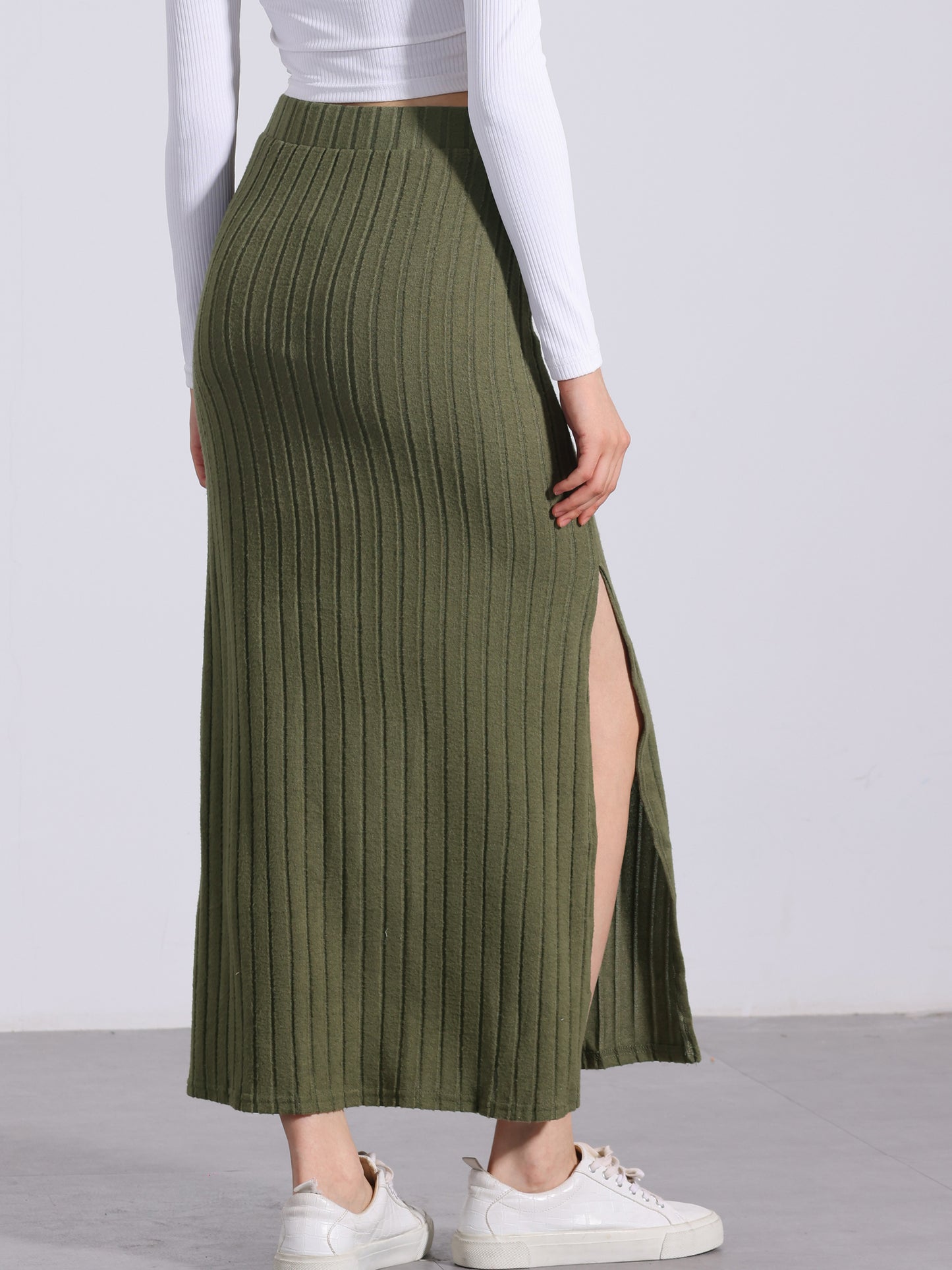 Women's Slit Bodycon Knit High Waisted Long Pencil Skirt (Available in Plus Size)