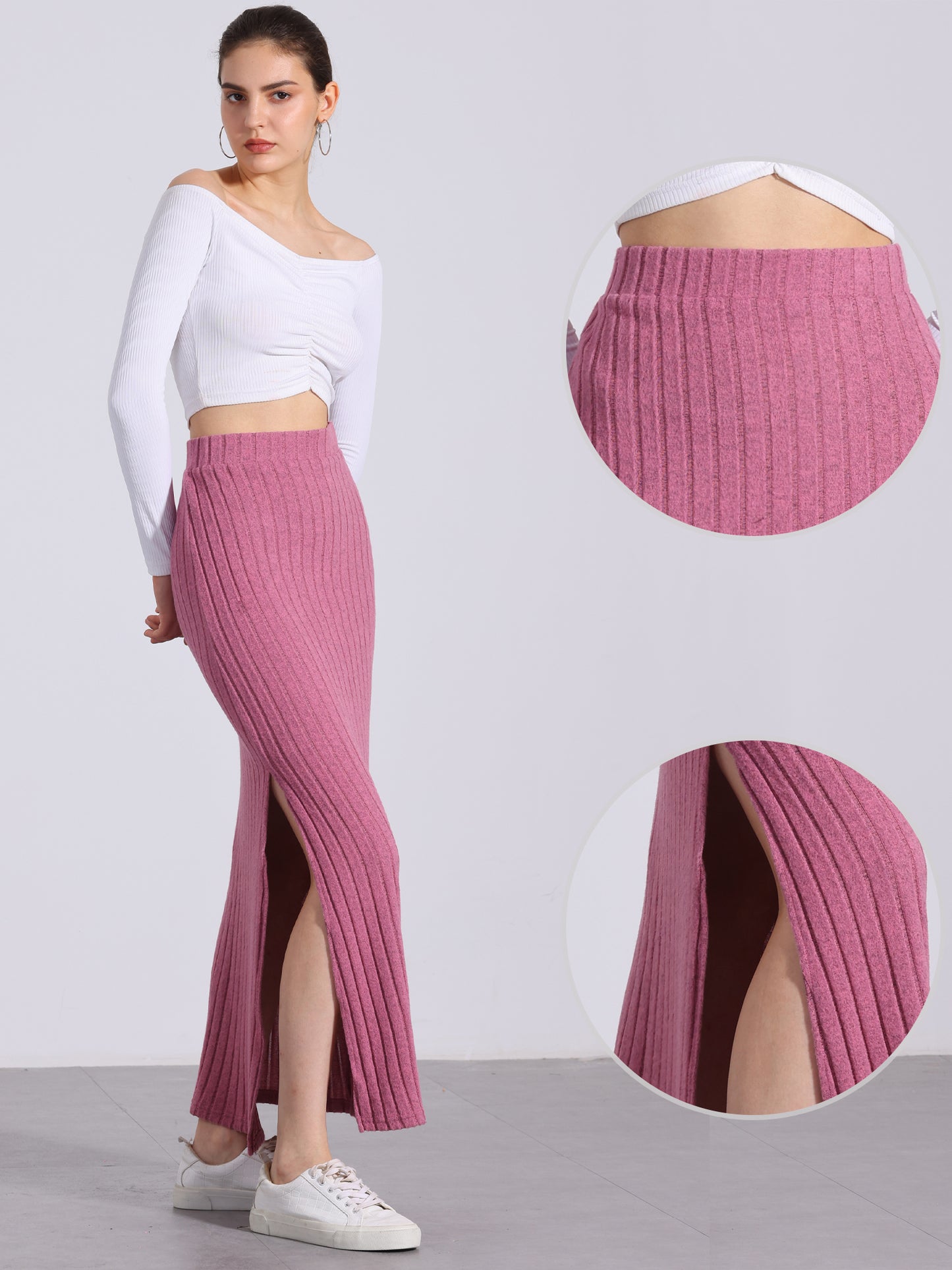 Women's Slit Bodycon Knit High Waisted Long Pencil Skirt (Available in Plus Size)