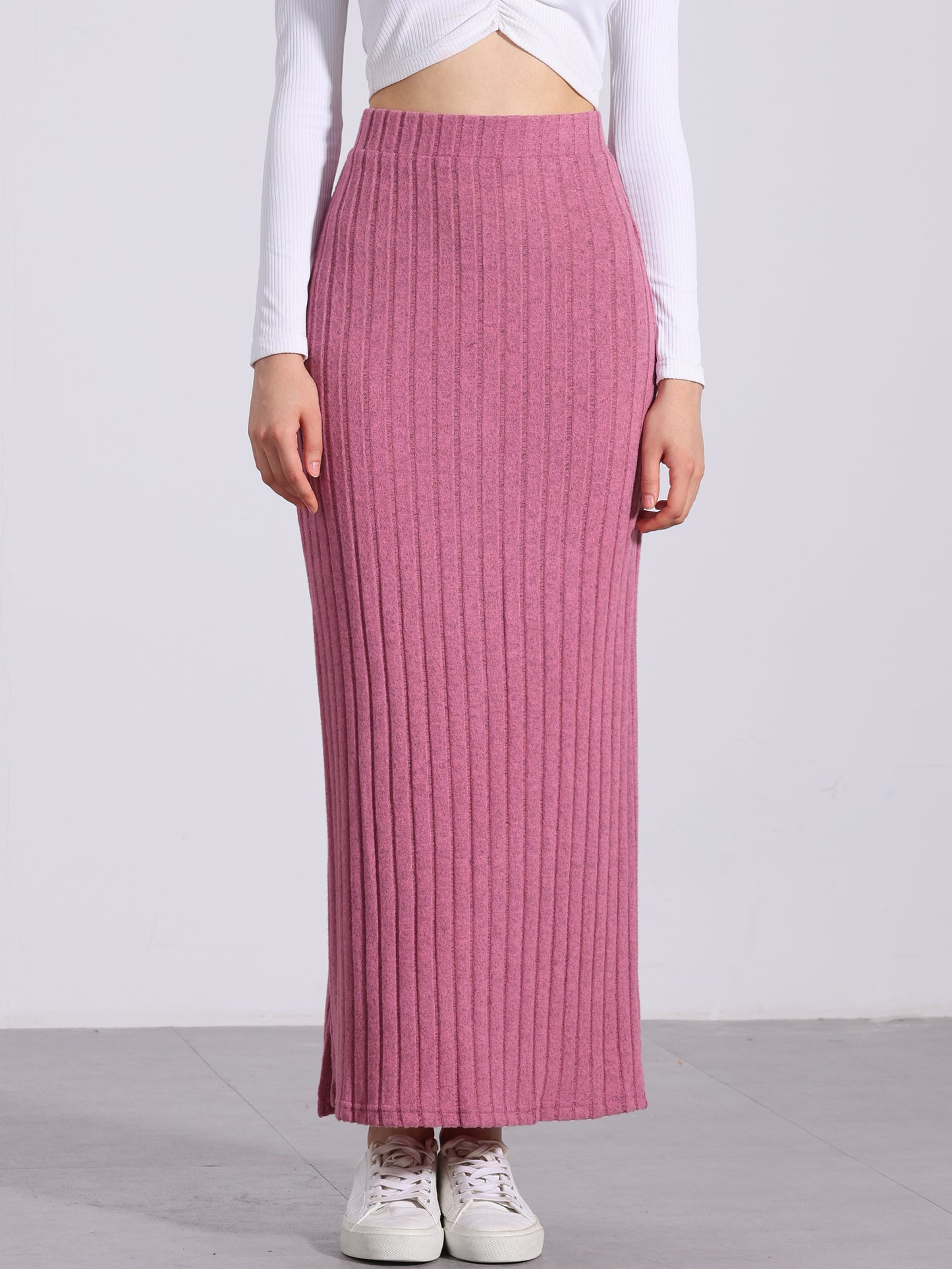 Women's Slit Bodycon Knit High Waisted Long Pencil Skirt (Available in Plus Size)