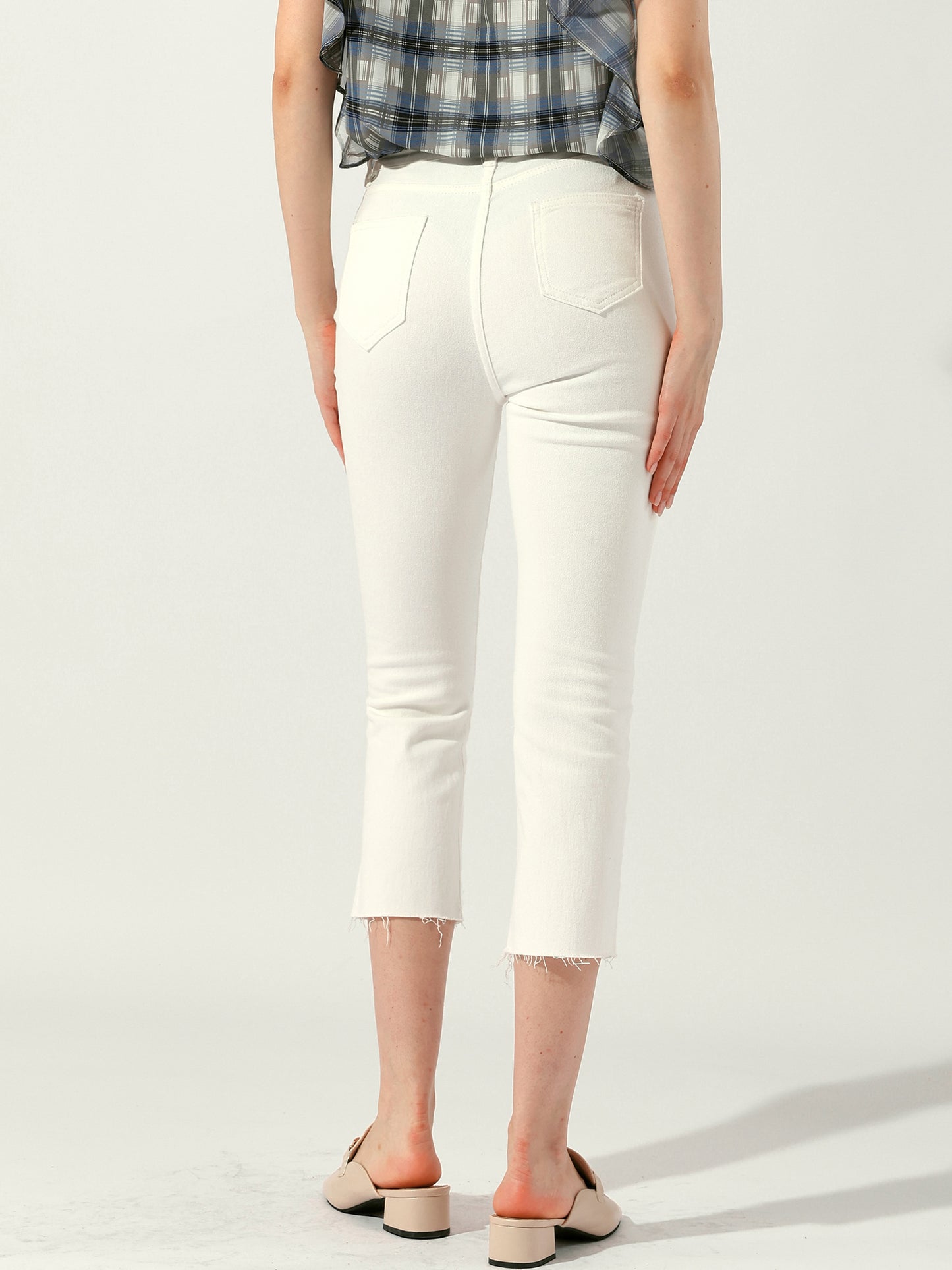 Women's Casual Denim Pants Mid-Rise Capri Skinny Jeans with Pockets