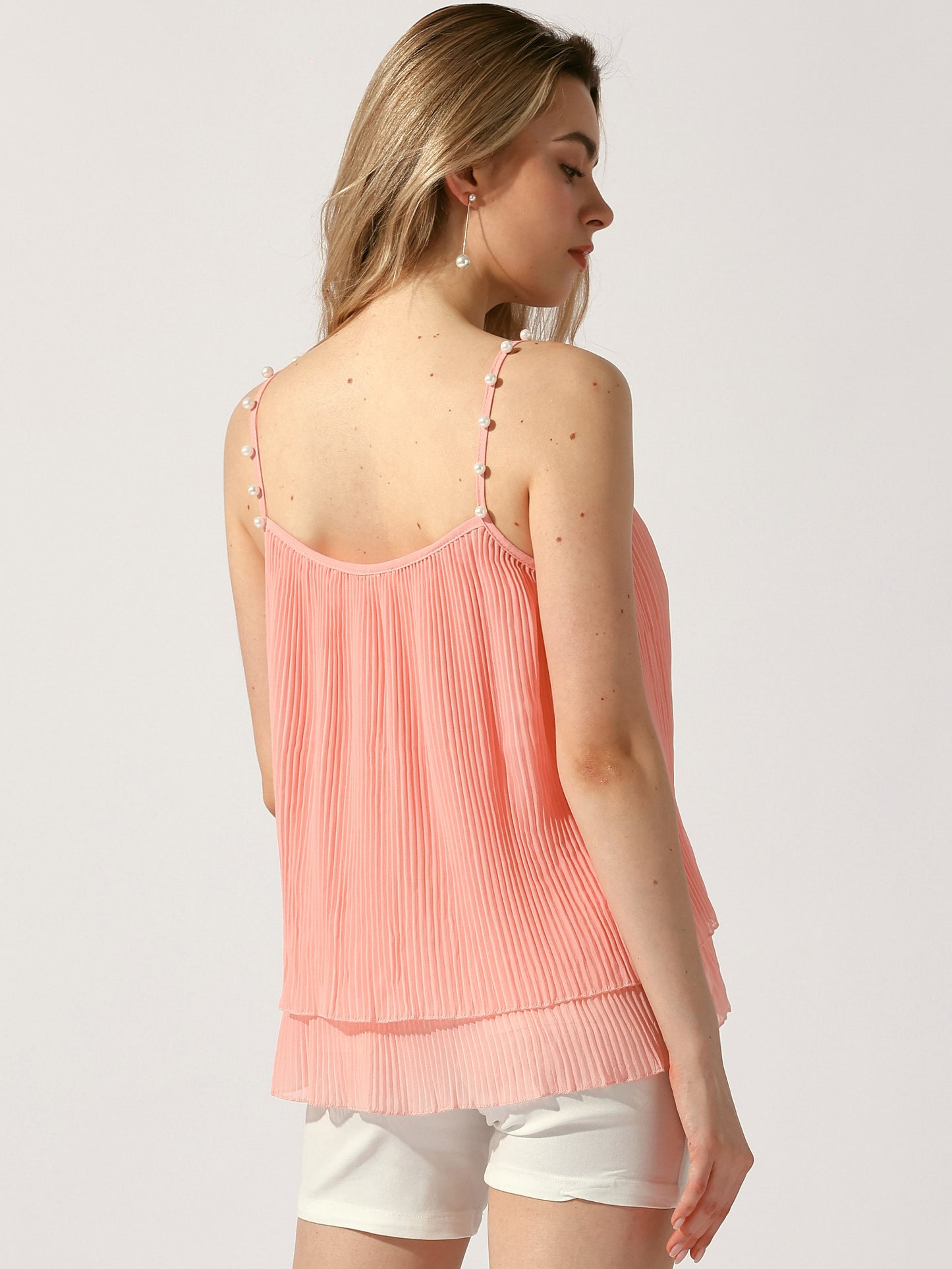 Women's Double-Layer Pleated Ruffle Summer Casual Spaghetti Strap Tank Top