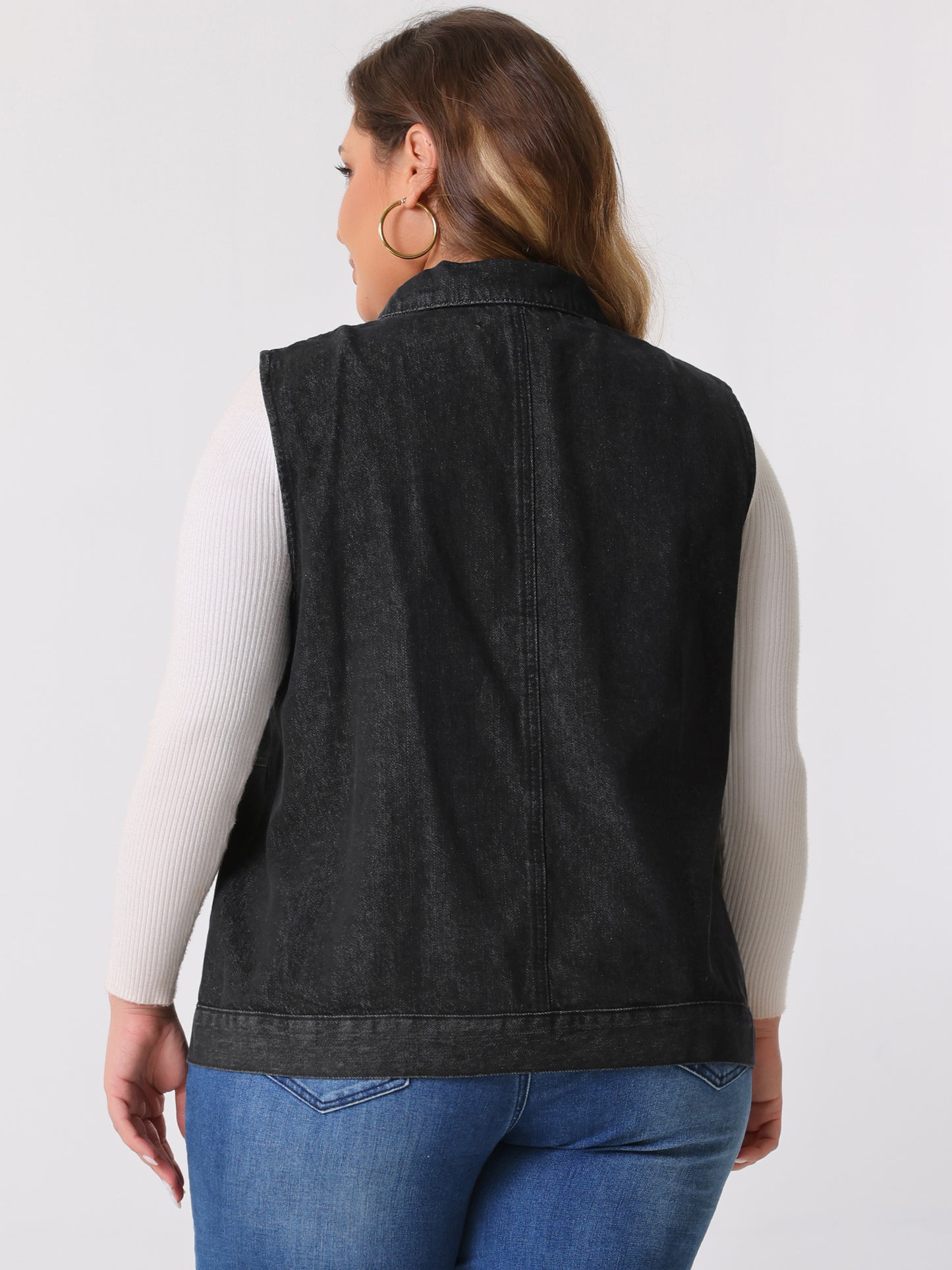 Women's Plus Size Denim Vest Oversized Button Down Sleeveless Waistcoat Shacket