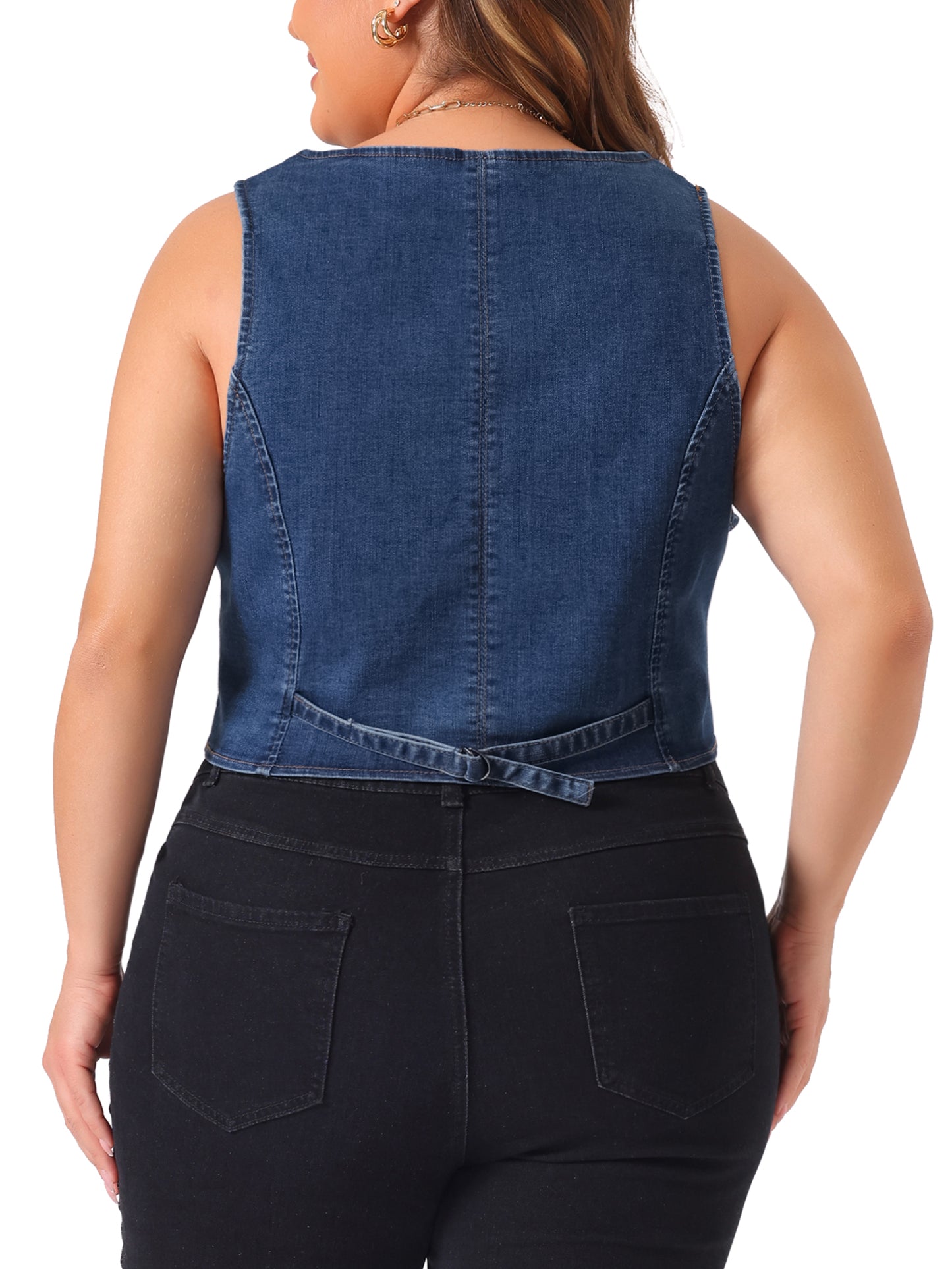 Women Plus Size Denim Vest Sleeveless V Neck Button Down Casual Jean Waistcoat Jacket