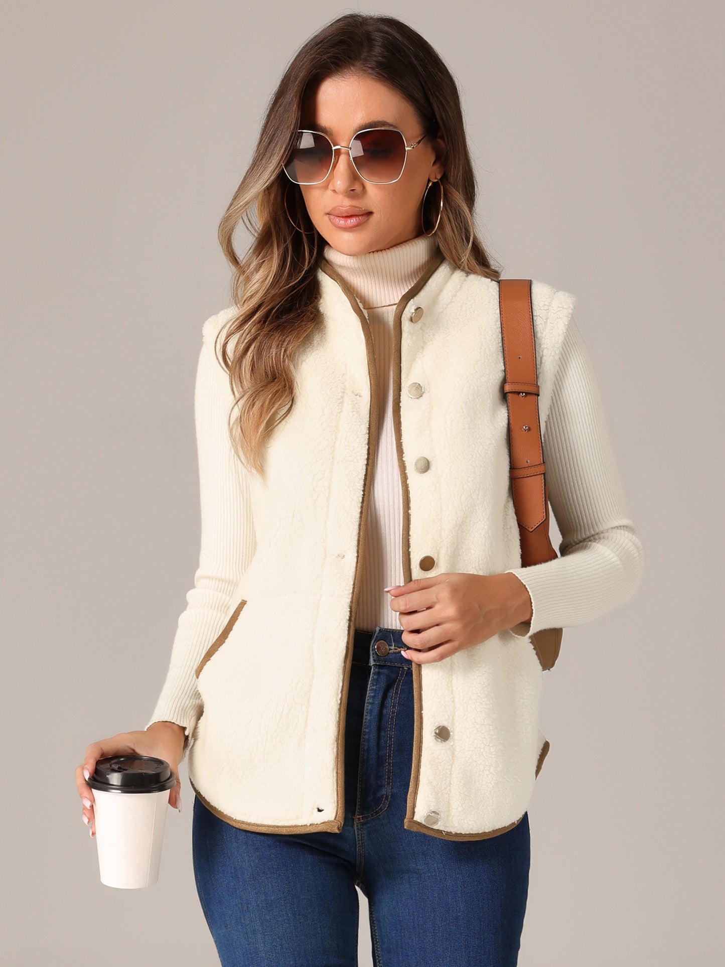 Womens Fleece Plush Fuzzy Sleeveless Jacket Vest