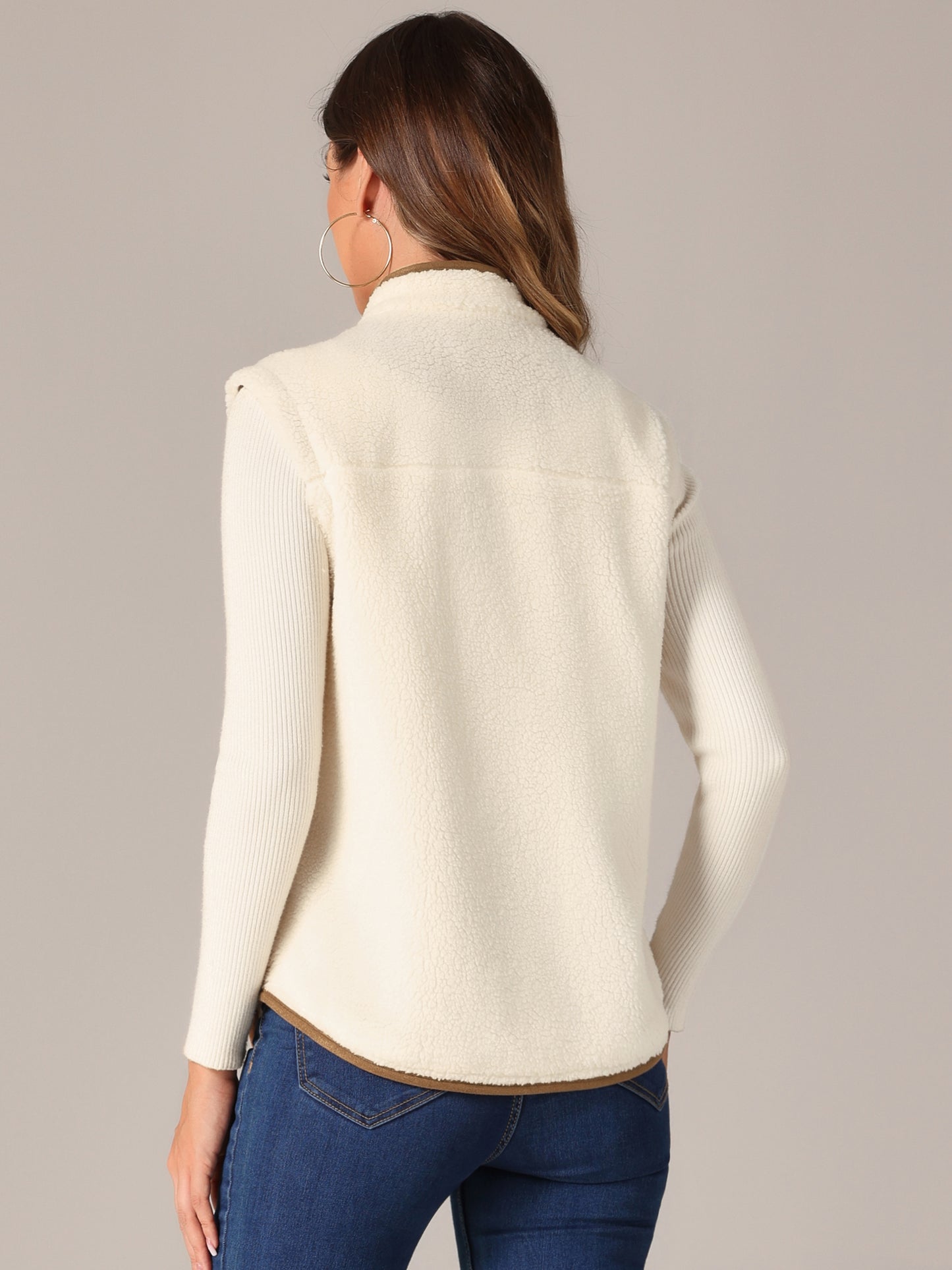 Womens Fleece Plush Fuzzy Sleeveless Jacket Vest