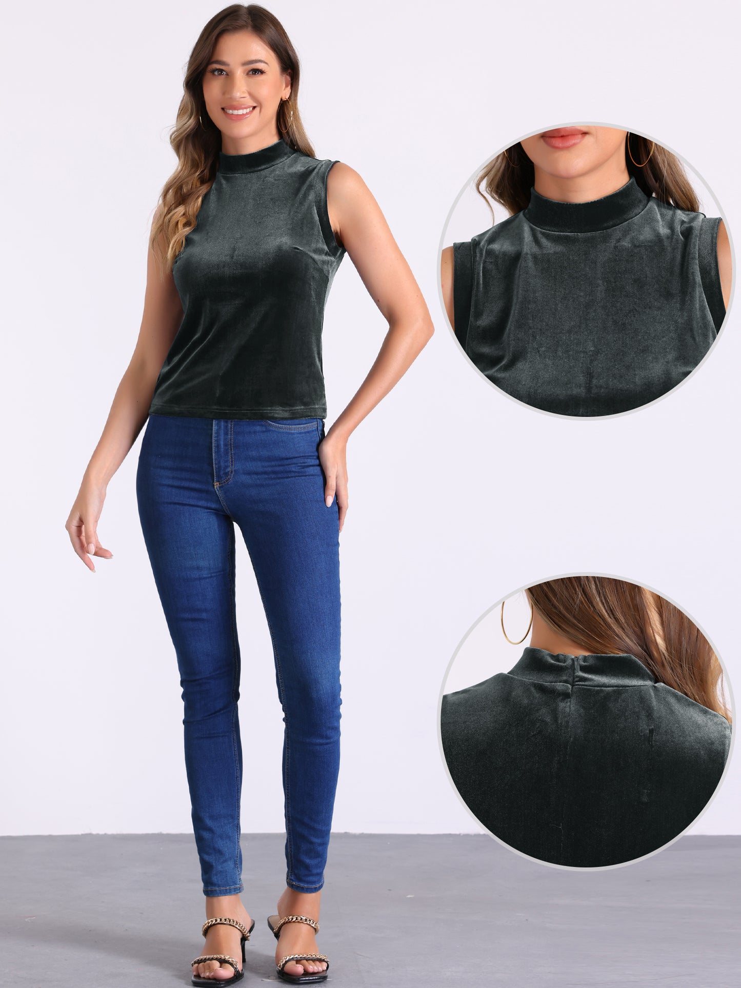 Camiseta sin mangas de terciopelo con cuello alto para mujer