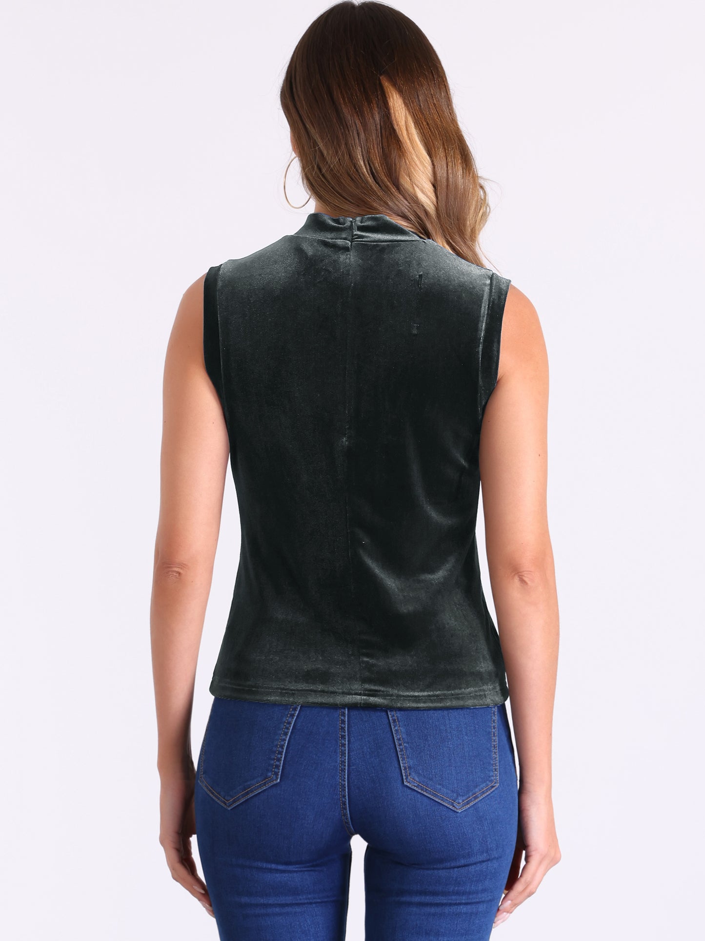 Camiseta sin mangas de terciopelo con cuello alto para mujer