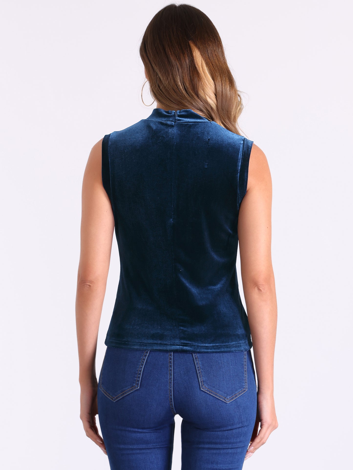 Camiseta sin mangas de terciopelo con cuello alto para mujer