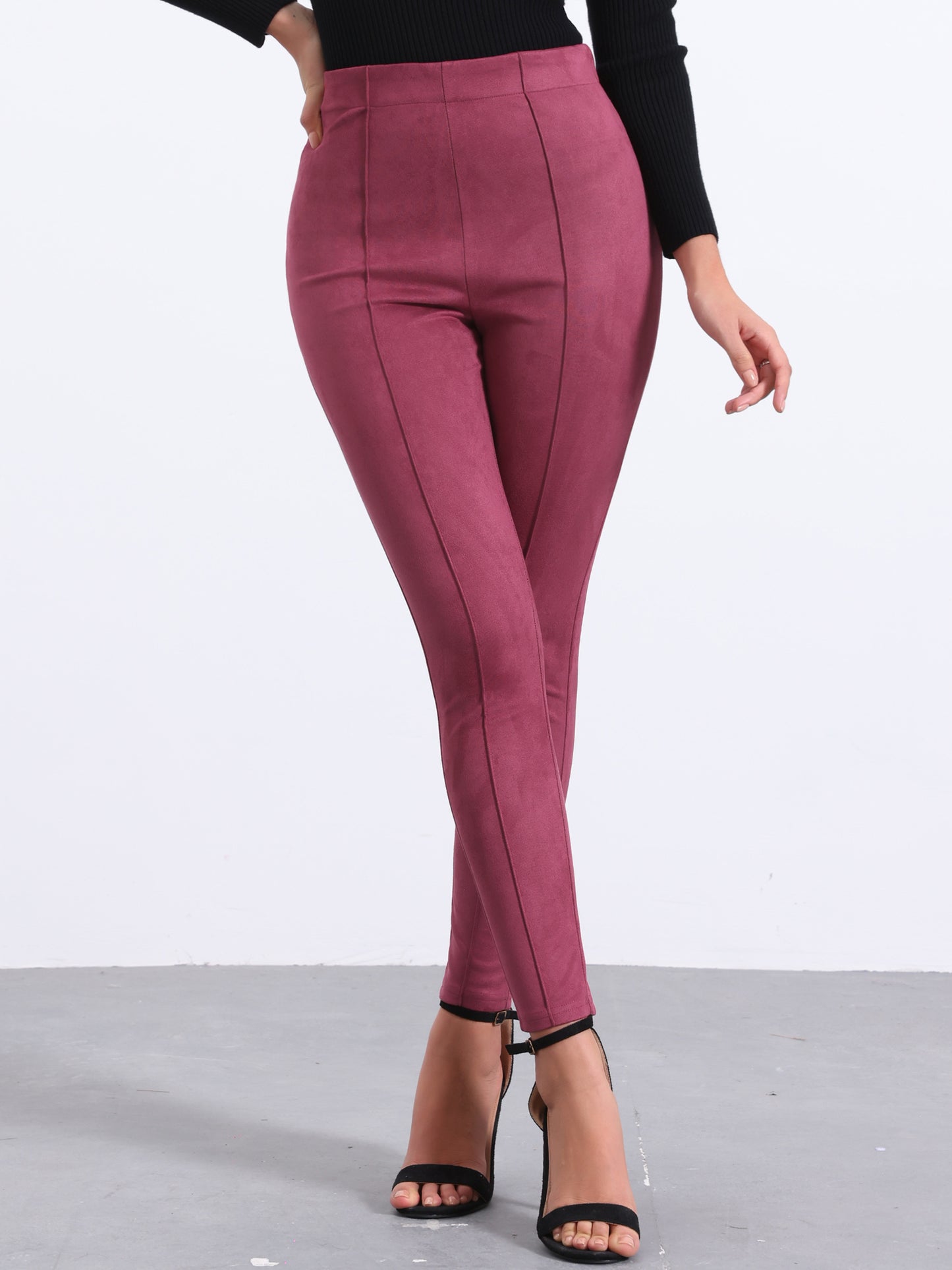 Women's Faux Suede Leggings High Waisted Stretch Slim Casual Pants