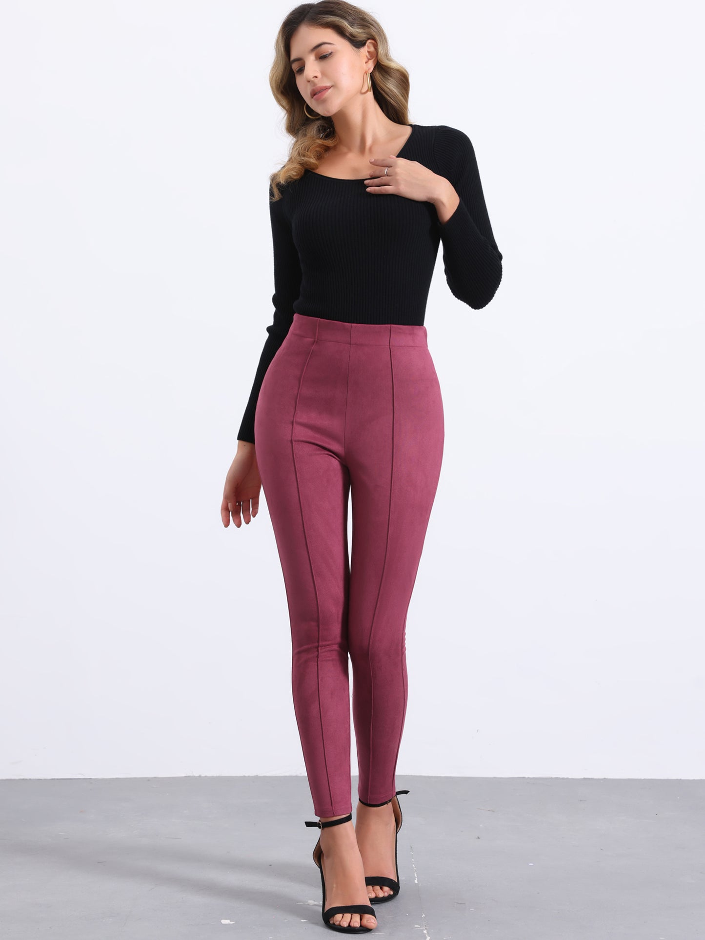 Women's Faux Suede Leggings High Waisted Stretch Slim Casual Pants