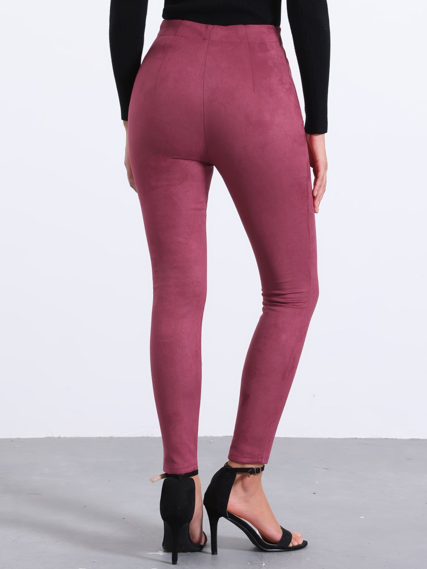Women's Faux Suede Leggings High Waisted Stretch Slim Casual Pants