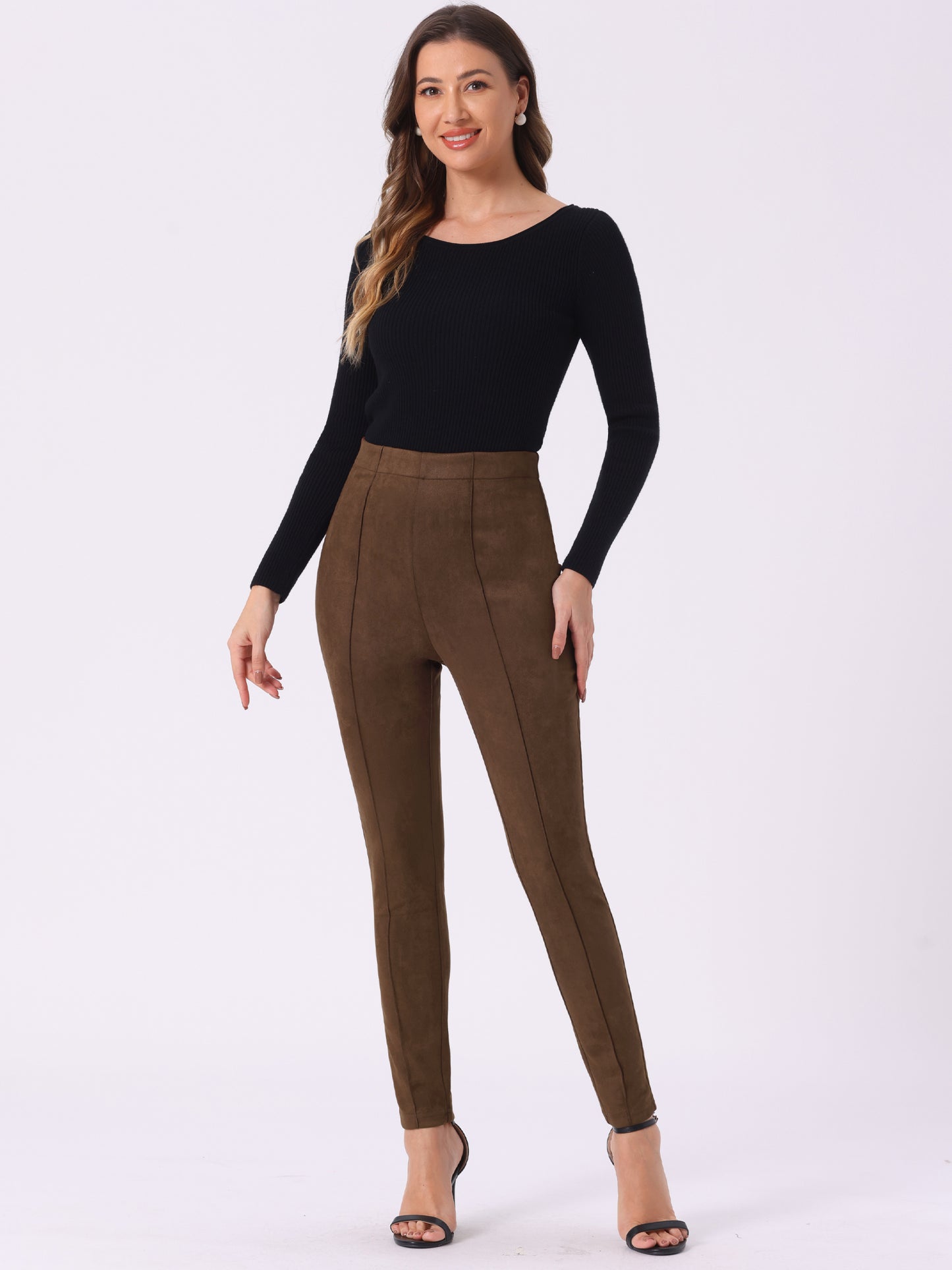 Women's Faux Suede Leggings High Waisted Stretch Slim Casual Pants