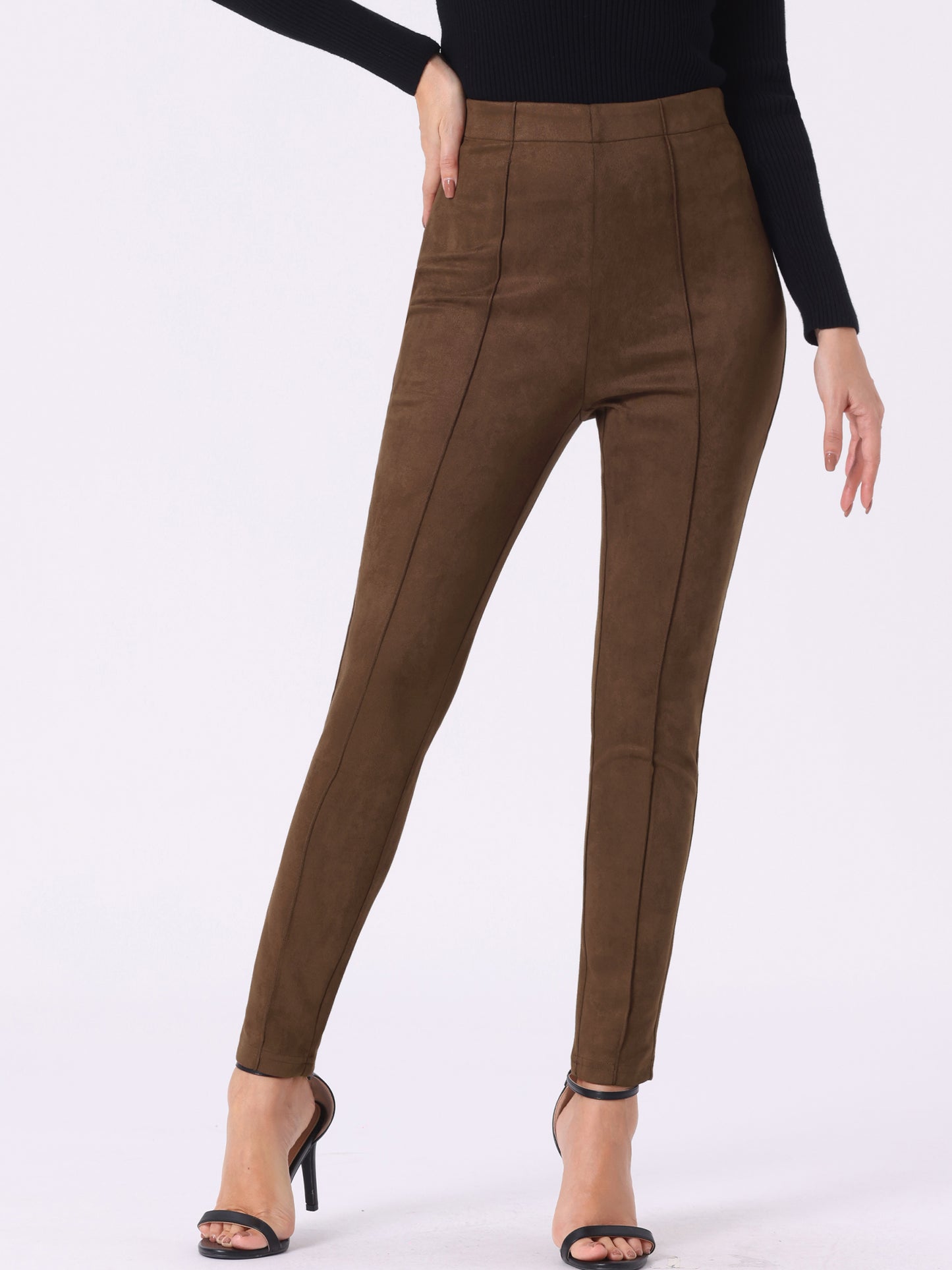 Women's Faux Suede Leggings High Waisted Stretch Slim Casual Pants