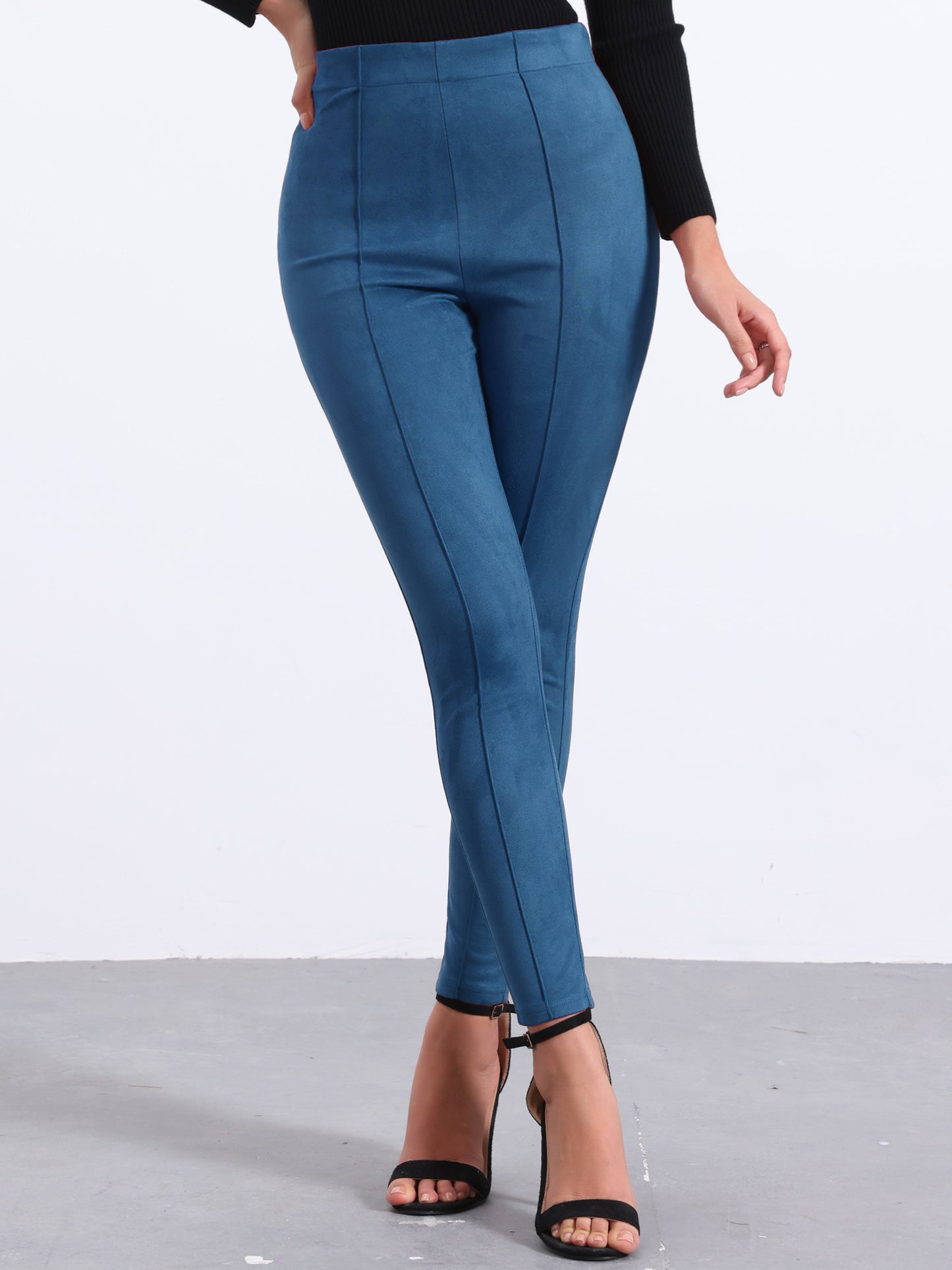 Women's Faux Suede Leggings High Waisted Stretch Slim Casual Pants