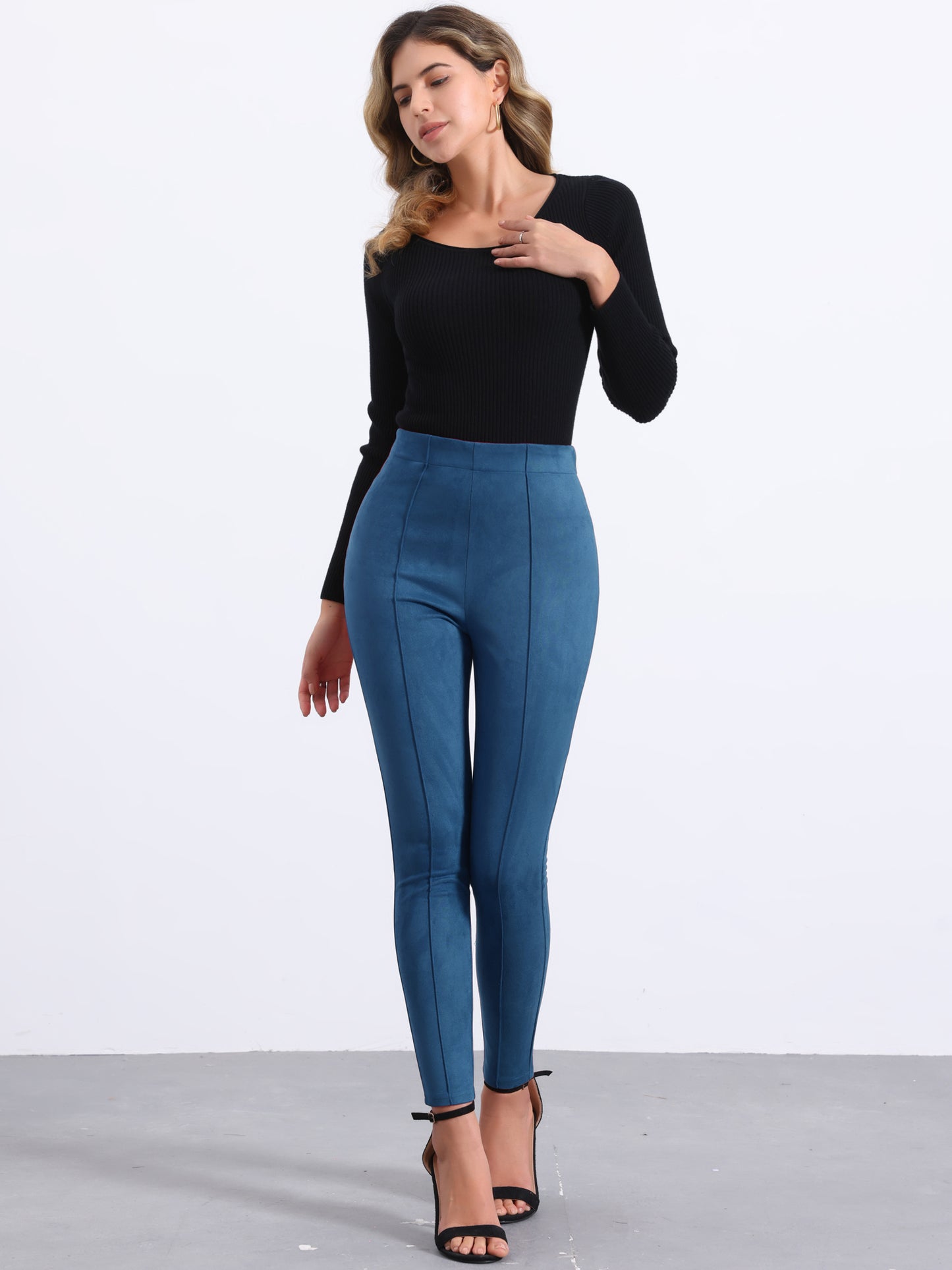 Women's Faux Suede Leggings High Waisted Stretch Slim Casual Pants