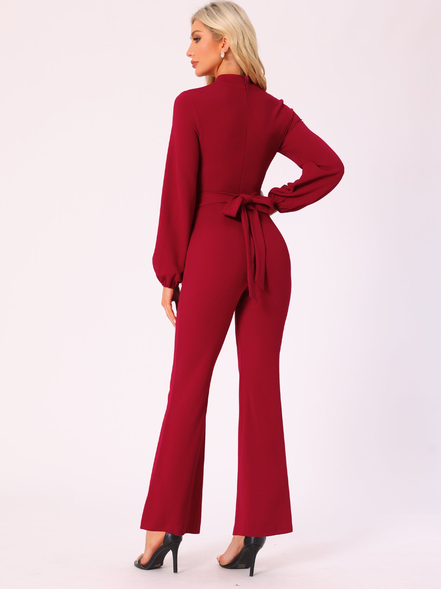 Women's Long Sleeve High Waist Elegant Party Bell Bottom Pants Jumpsuit Dressy Jumpsuits