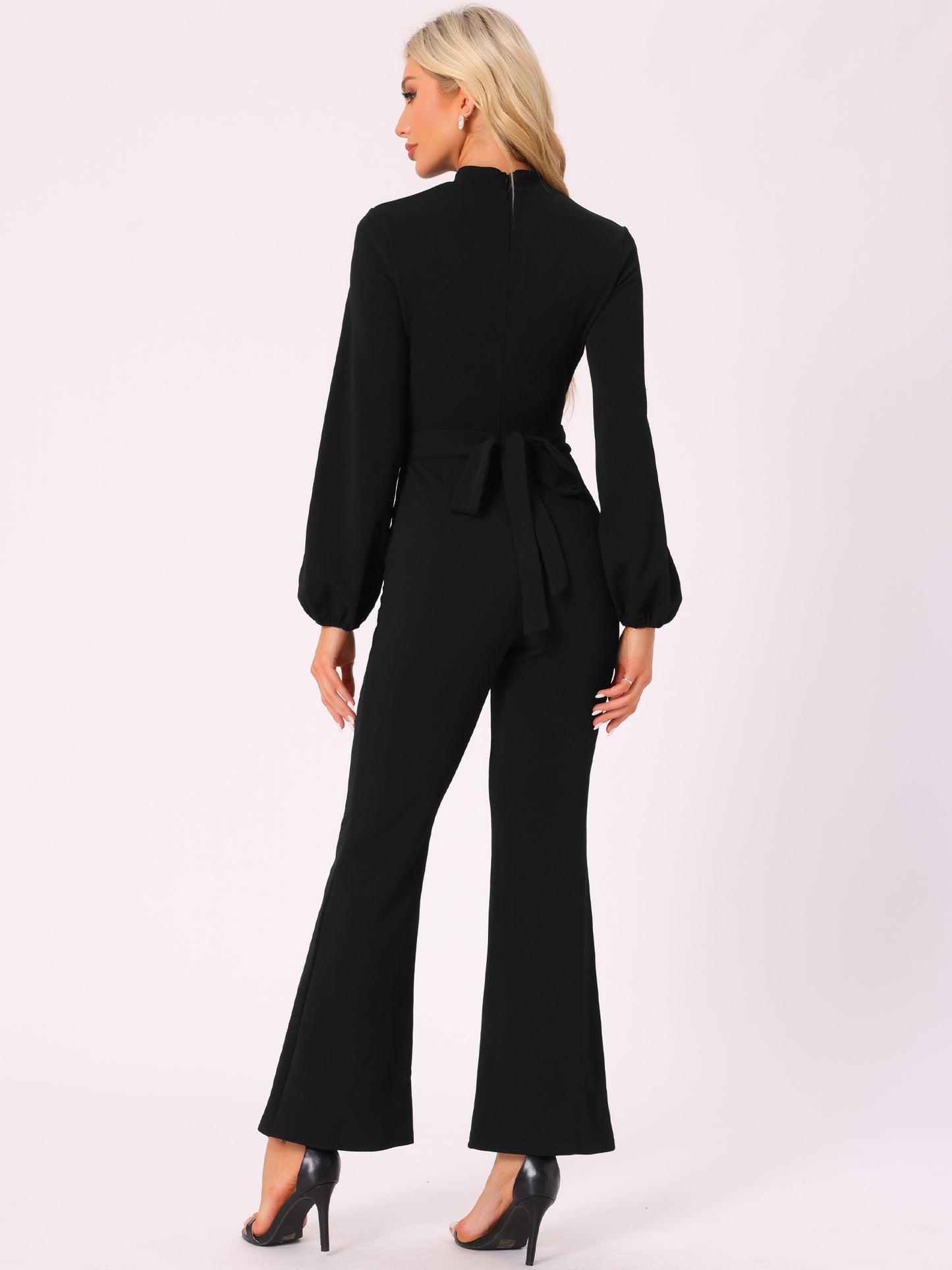Women's Long Sleeve High Waist Elegant Party Bell Bottom Pants Jumpsuit Dressy Jumpsuits