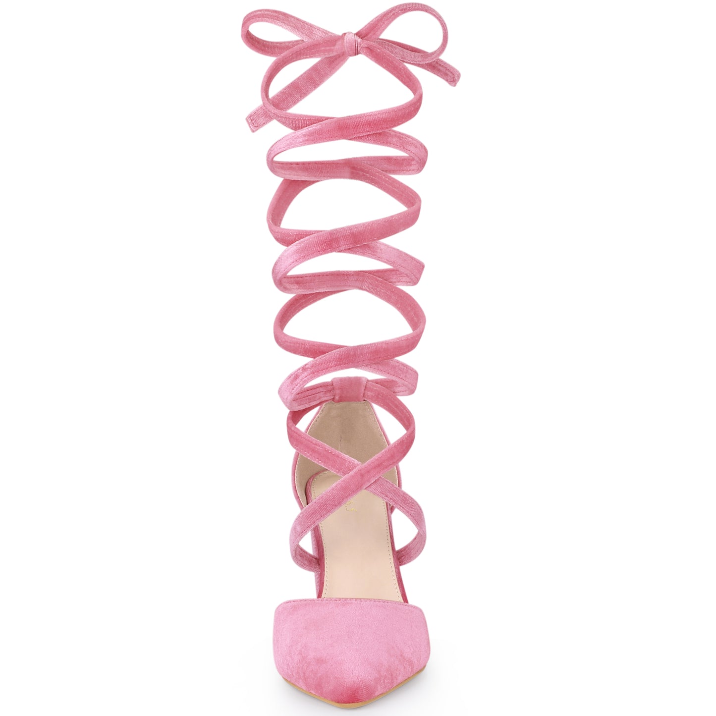 Zapatos de tacón grueso con cordones y punta puntiaguda de terciopelo para mujer