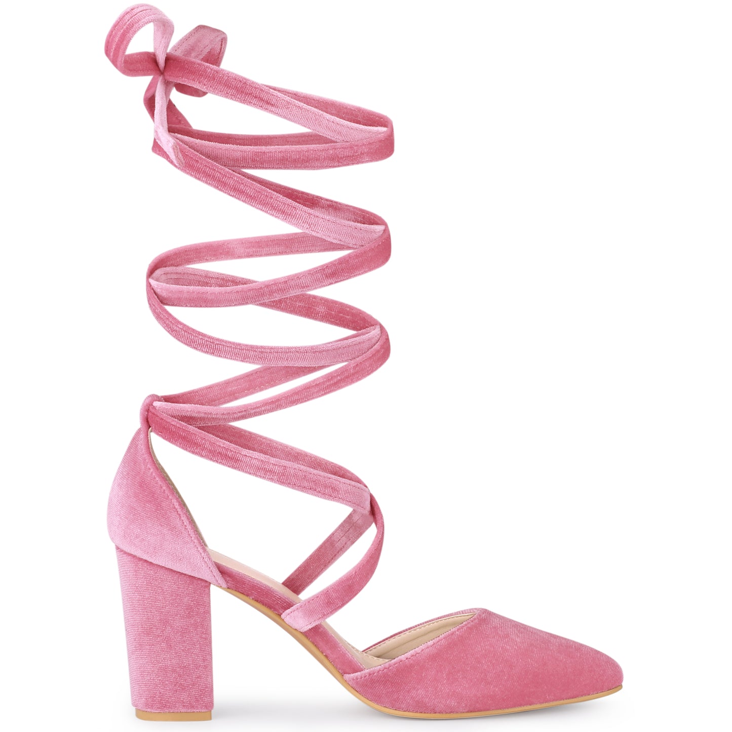Zapatos de tacón grueso con cordones y punta puntiaguda de terciopelo para mujer