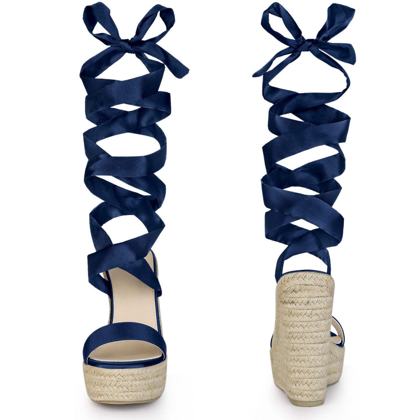 Alpargatas de plataforma con lazo y lazo en el tobillo para mujer, sandalias de cuña con cordones de satén
