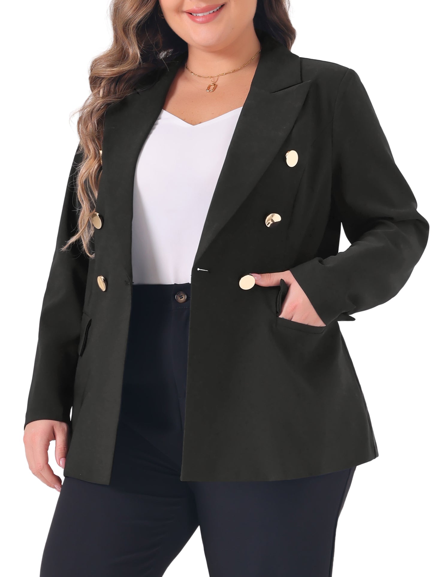 Women Plus Size Blazers Notch Lapel Double Breasted Long Sleeve Office Work Blazer