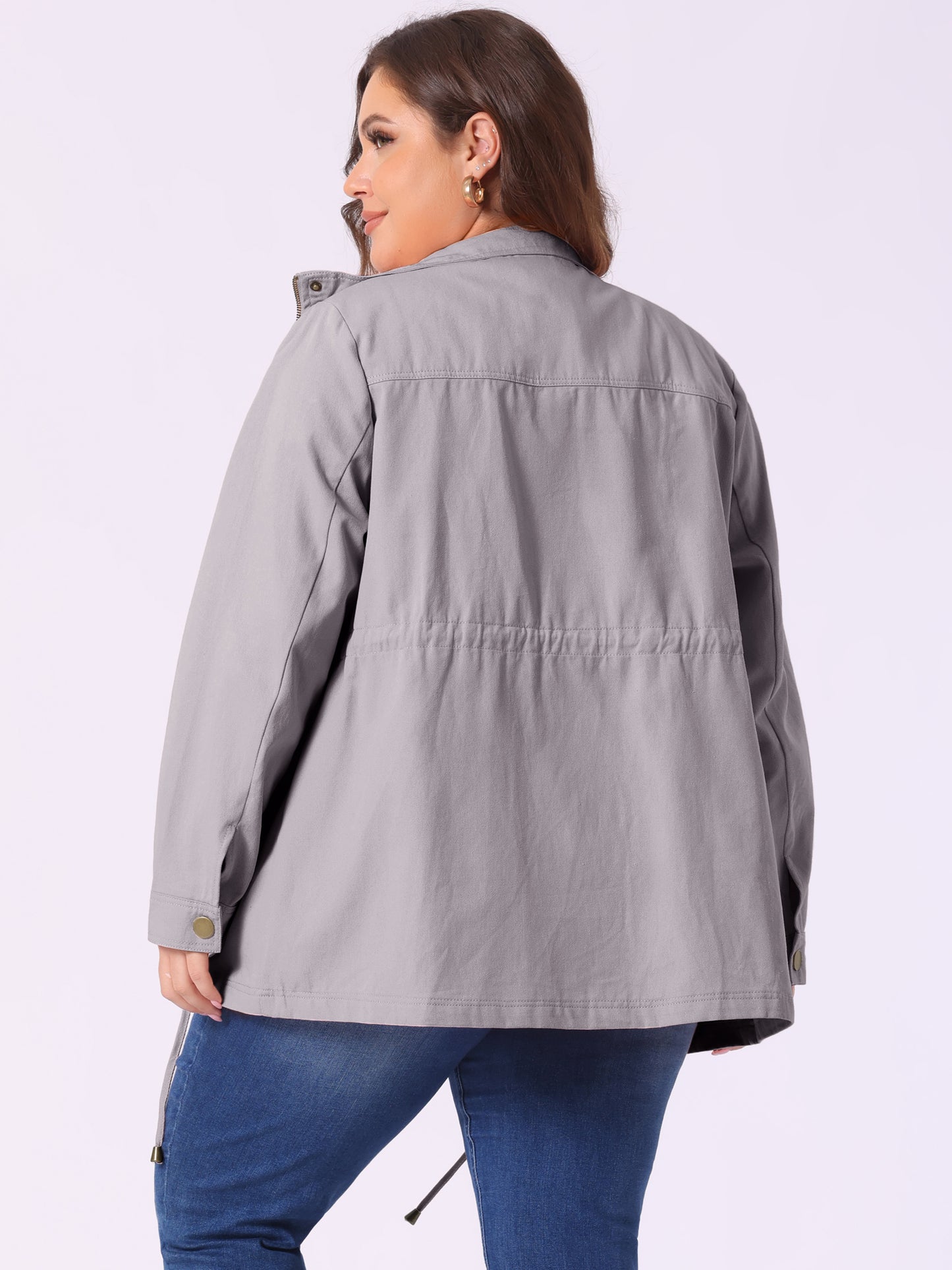 Women's Plus Size Jackets Lightweight Anorak Drawstring Utility Jacket with Pockets