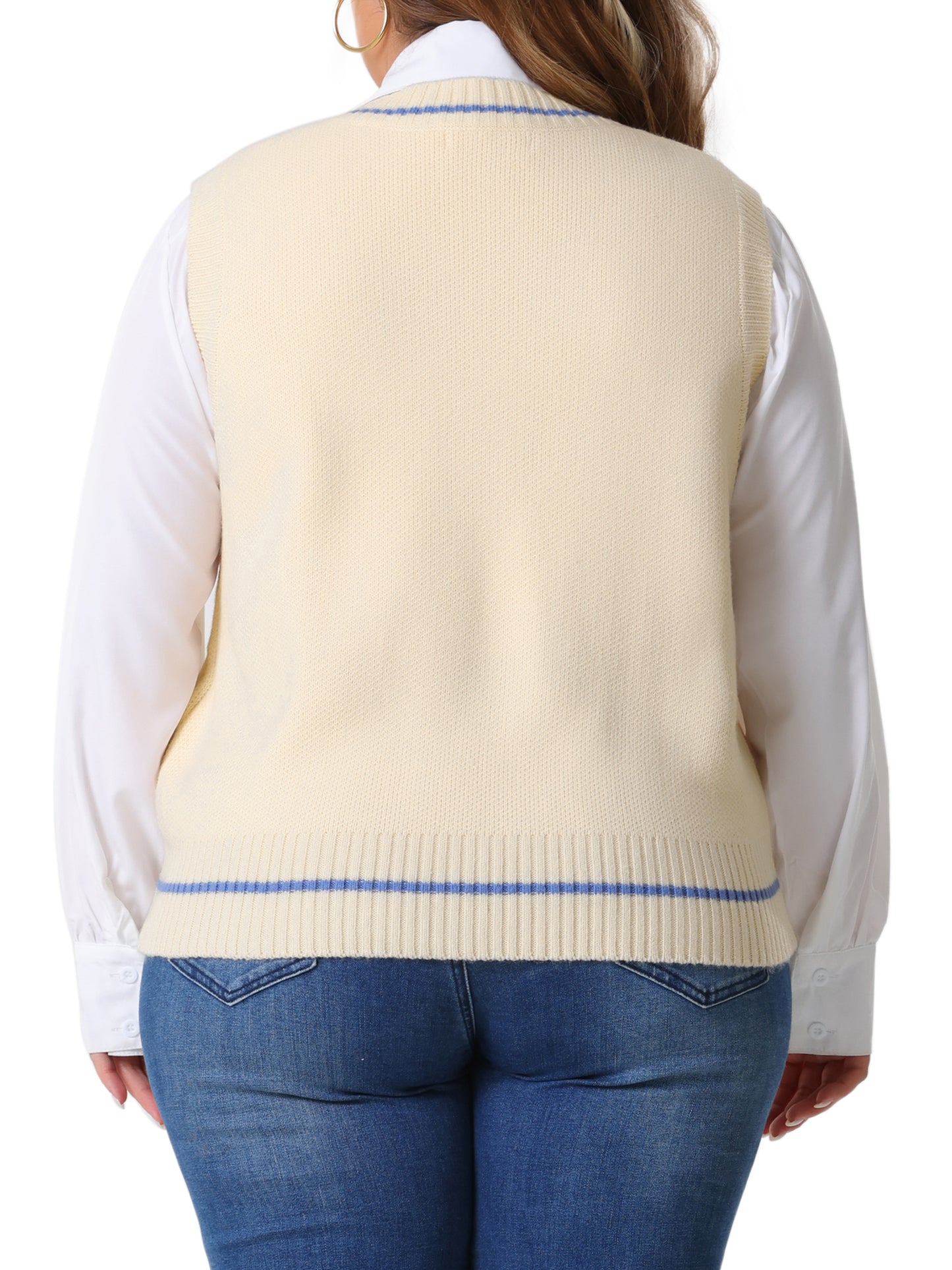Women Plus Size Sweater Vest V Neck Stripe Cable Knit Sleeveless Pullover Sweater Vest
