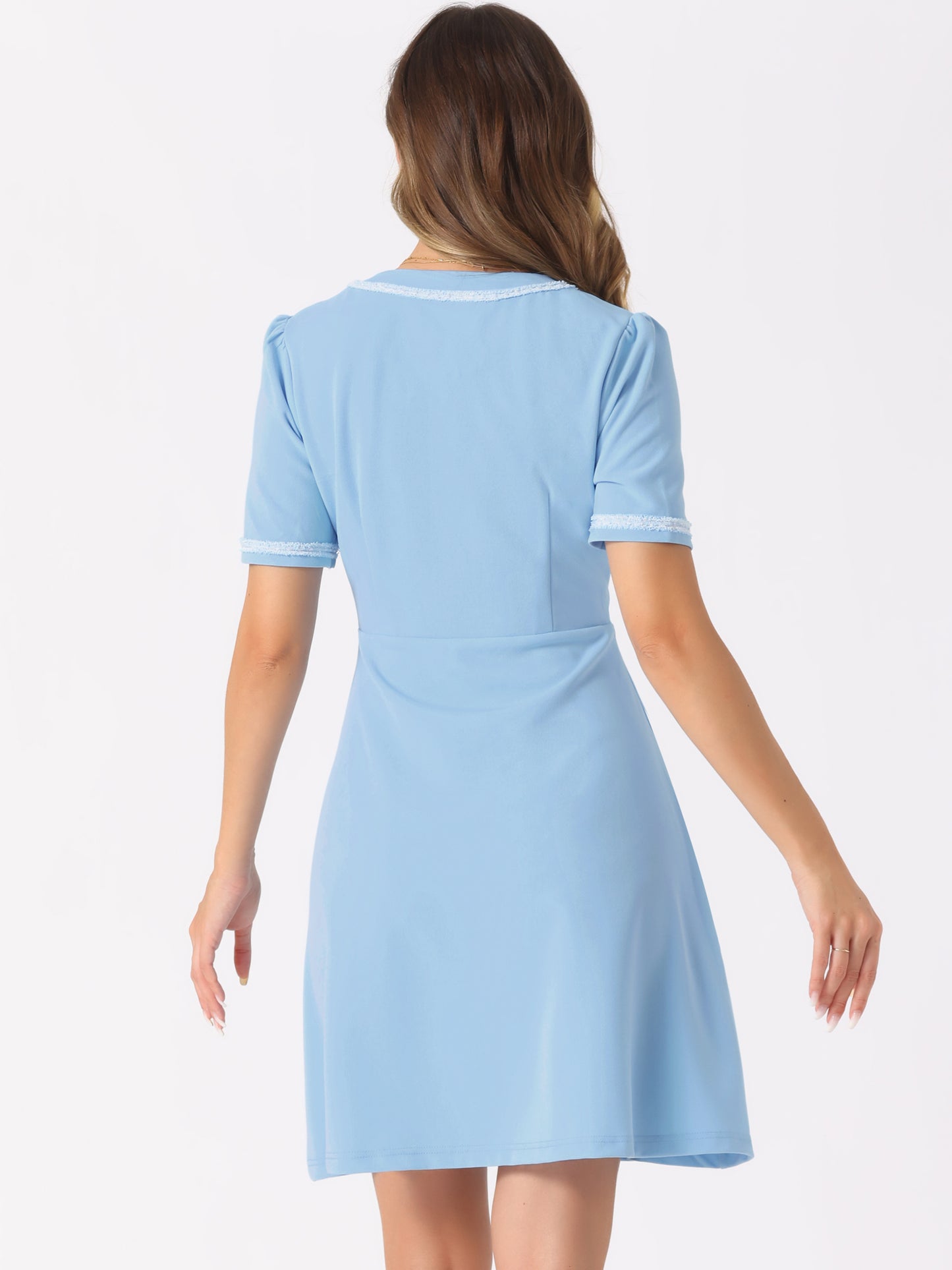 Women's Half Placket V Neck Short Sleeve Knit A-Line Dress