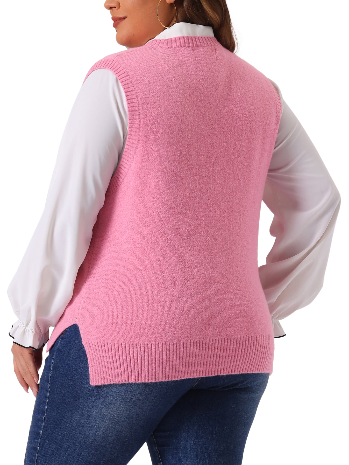 Women Plus Size Sweater Vest V Neck Knit Vests Solid Classic Sleeveless Pullover Sweaters Tops