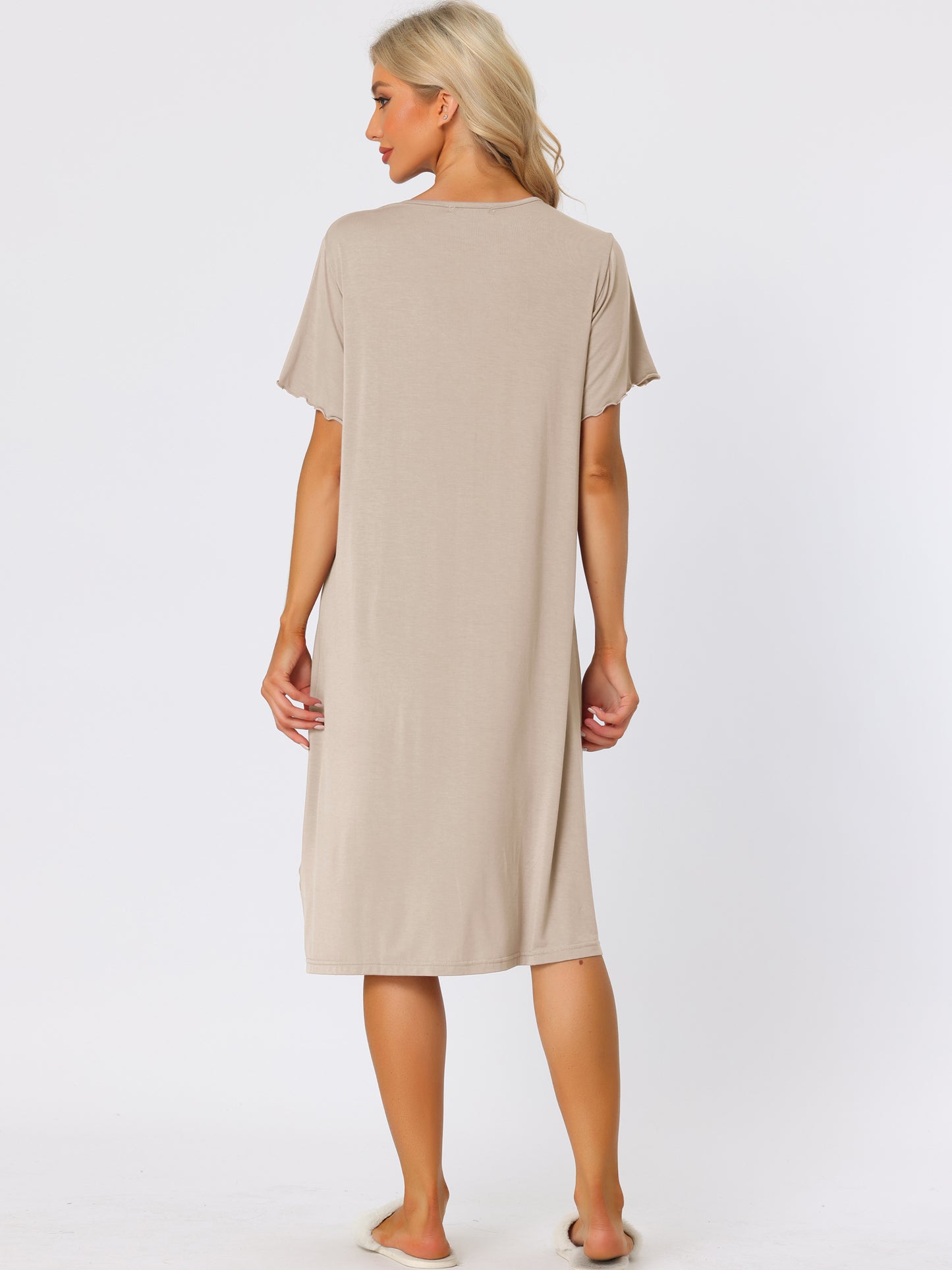 Camisón de manga corta con botones para mujer, vestido de pijama