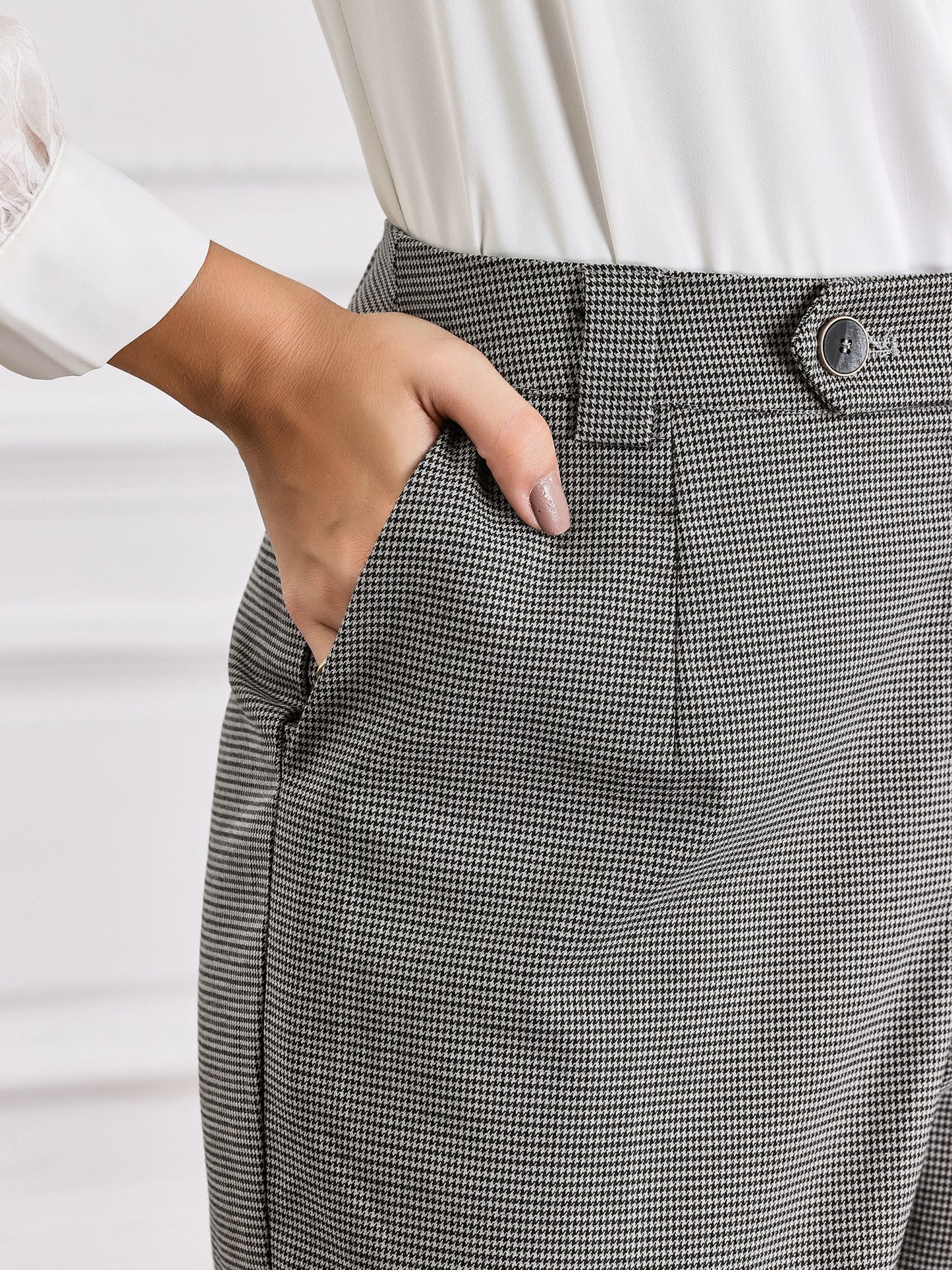 Pantalón de trabajo a cuadros vintage para mujer, pantalones largos rectos con estampado de pata de gallo y tartán