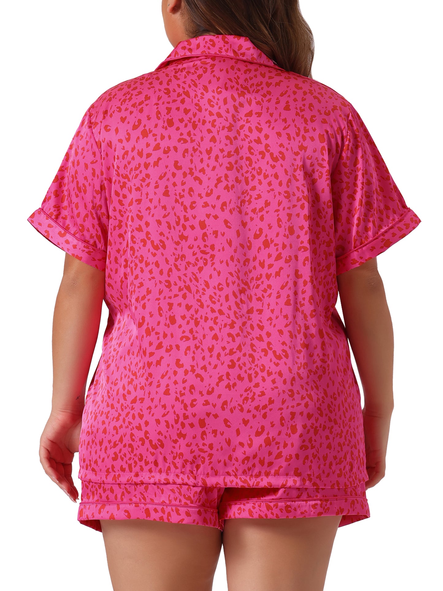 Conjunto de pijama de talla grande para mujer, camisa de manga corta con botones y pantalones cortos, conjunto de 2 piezas para estar en casa