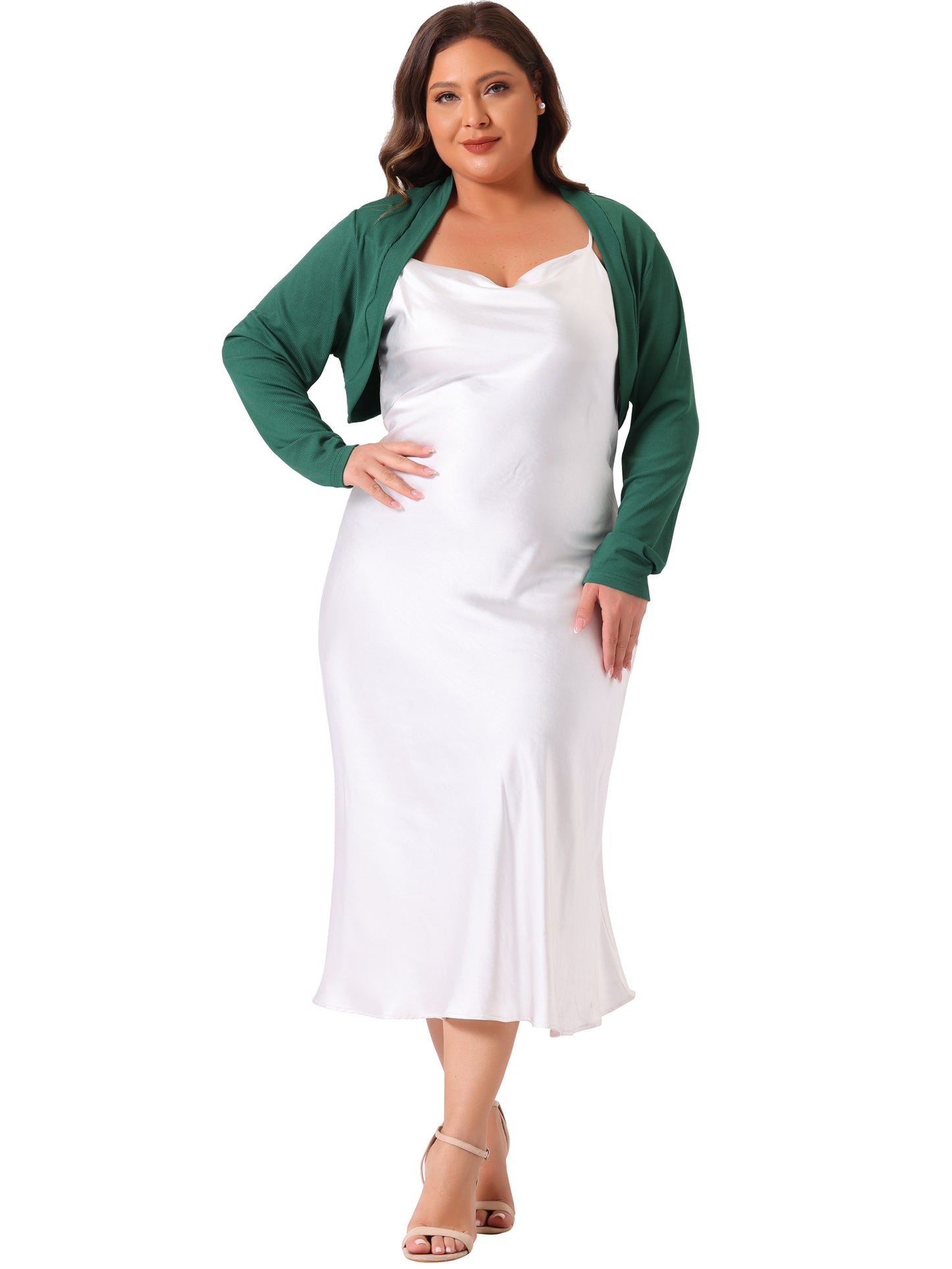 Women Plus Size Cropped Cardigans Long Sleeve Open Front Bolero Shrug Top