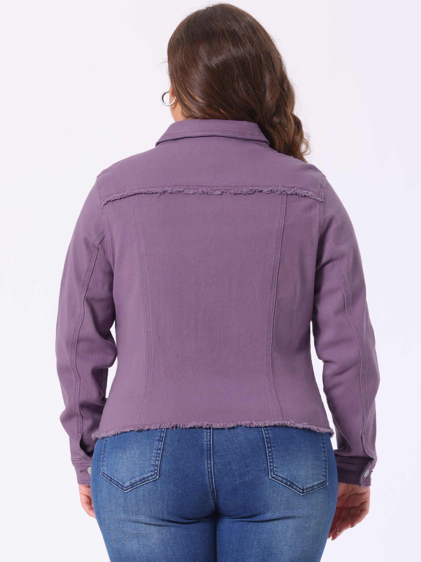 Women's Plus Size Classic Washed Front Frayed Denim Jacket