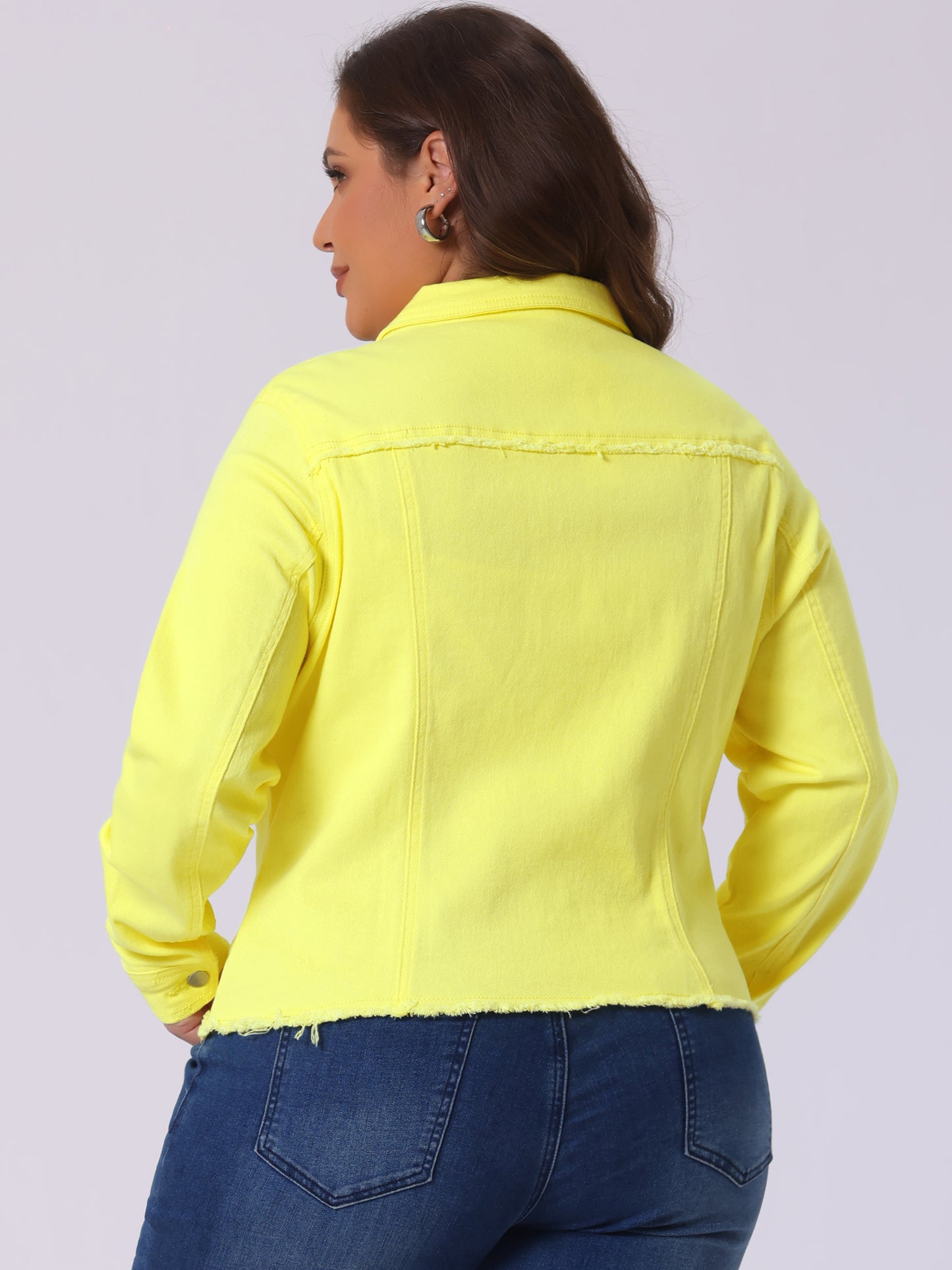 Women's Plus Size Classic Washed Front Frayed Denim Jacket