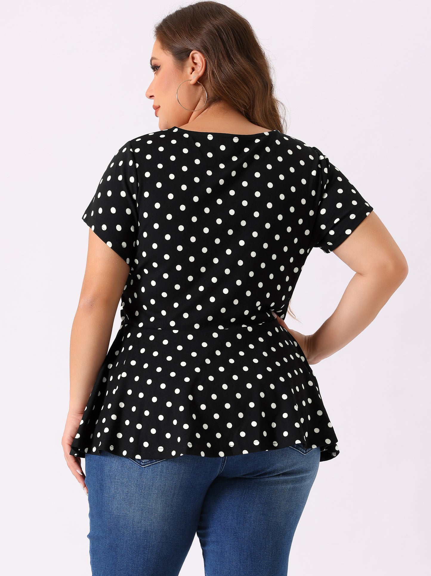 Women's Plus Size Short Sleeve Polka Dots Peplum Top