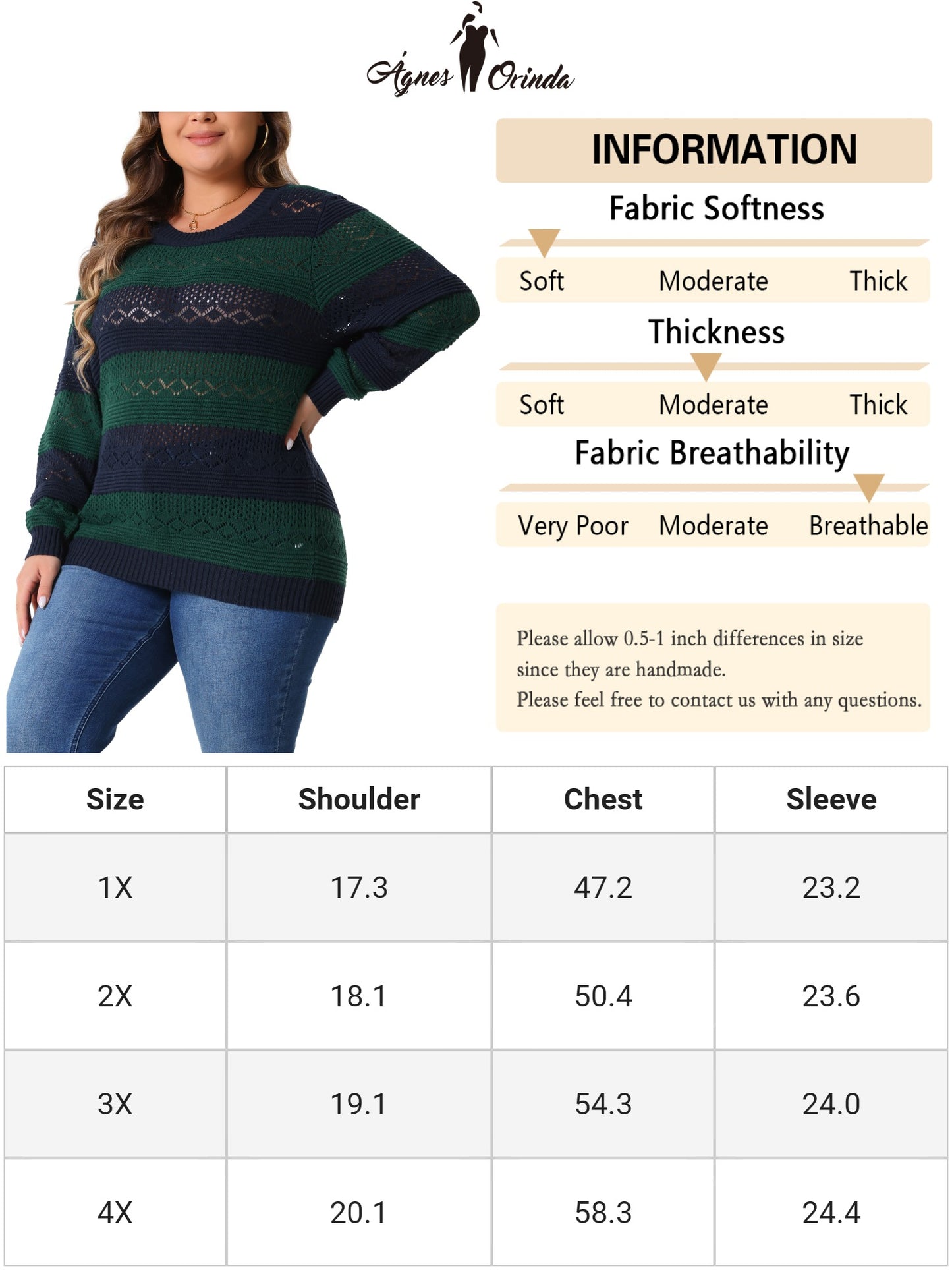 Women Plus Size Sweaters Casual Long Sleeve Crewneck Lightweight Hollow Knit Pullover Tops