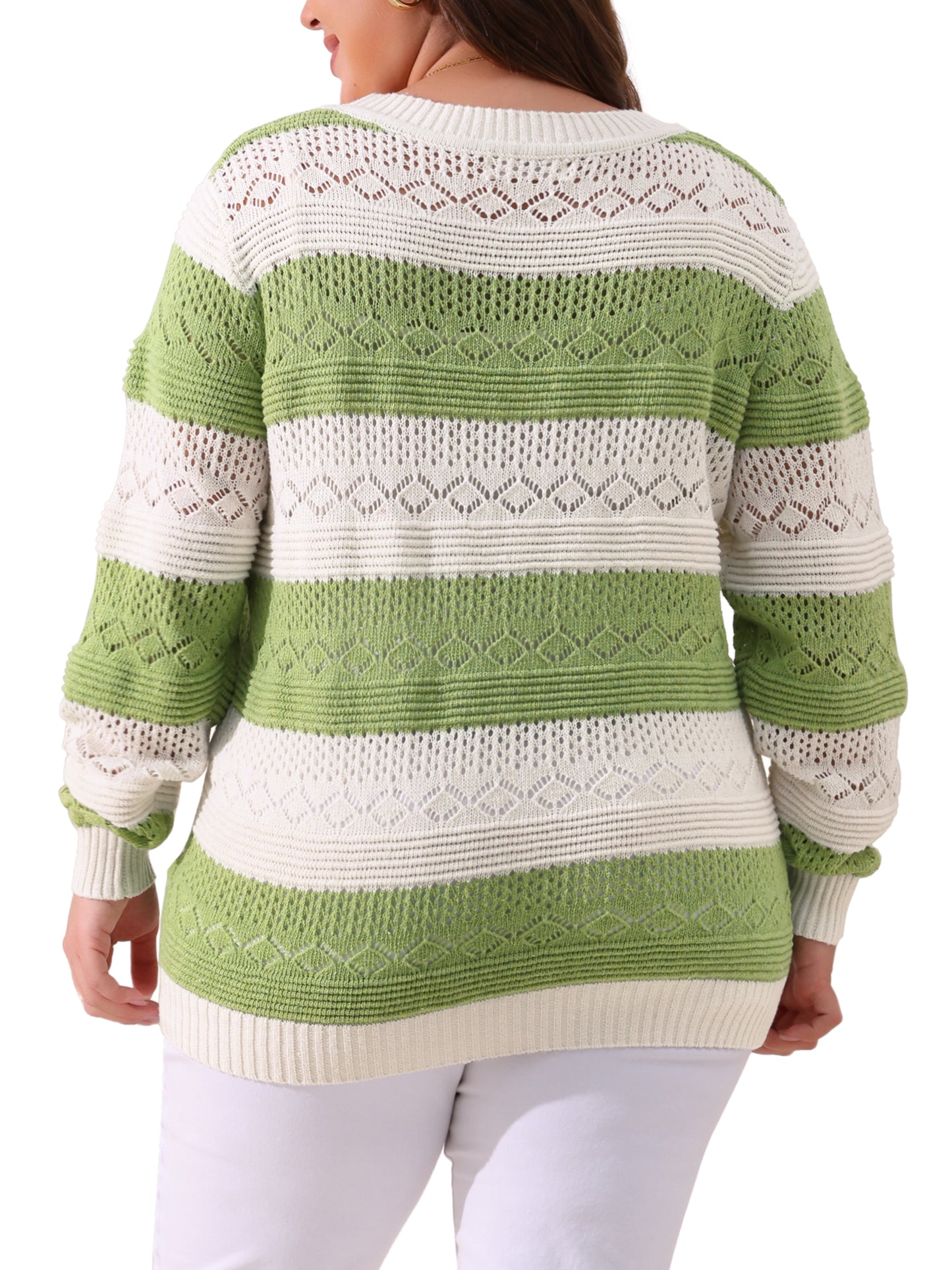 Women Plus Size Sweaters Casual Long Sleeve Crewneck Lightweight Hollow Knit Pullover Tops