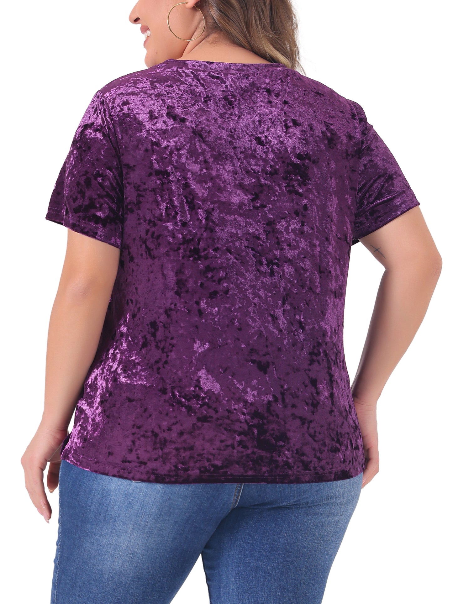 Women Plus Size Tops Crew Neck Short Sleeve Tee Tops Velvet T-Shirt