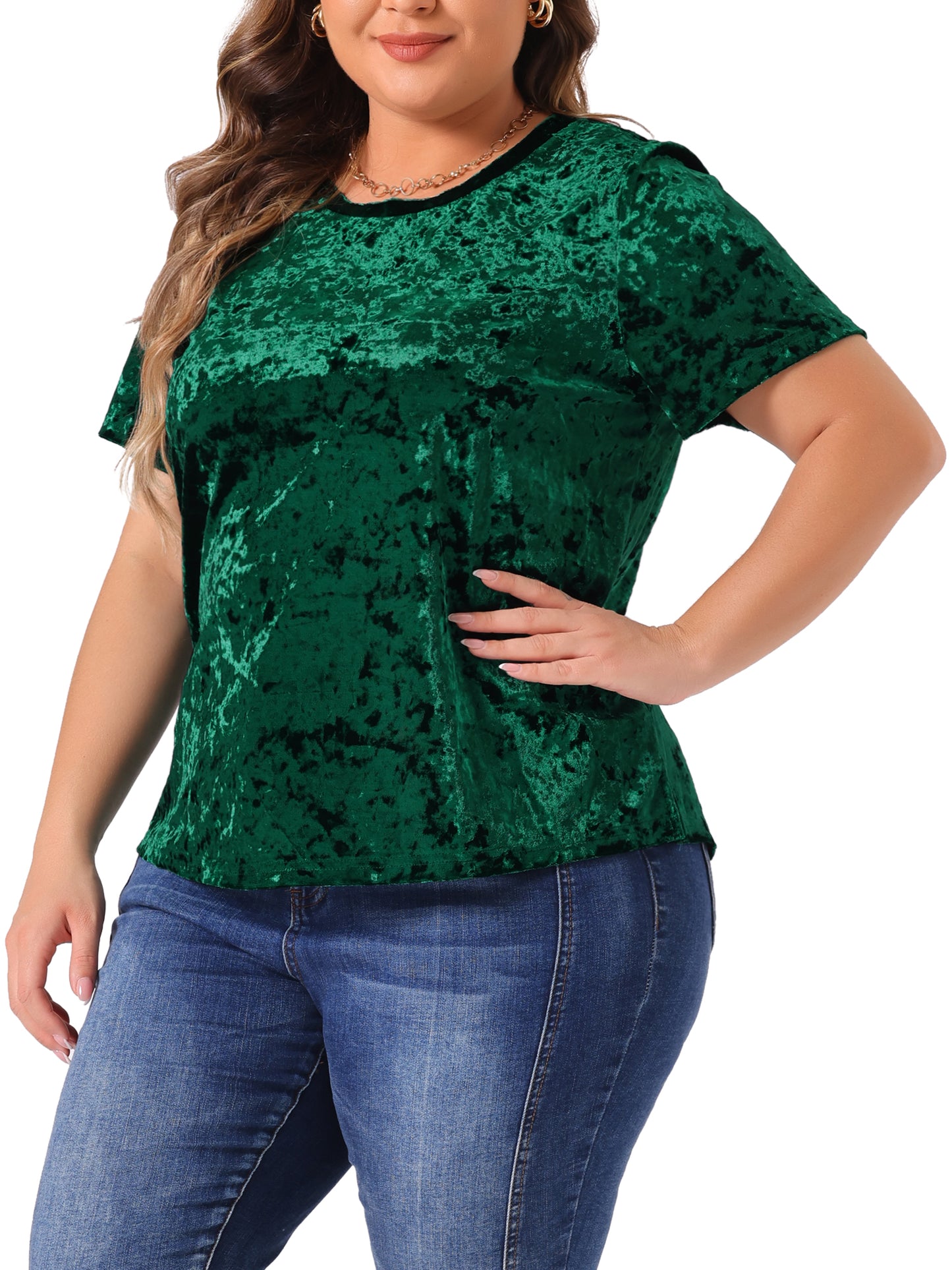 Women Plus Size Tops Crew Neck Short Sleeve Tee Tops Velvet T-Shirt