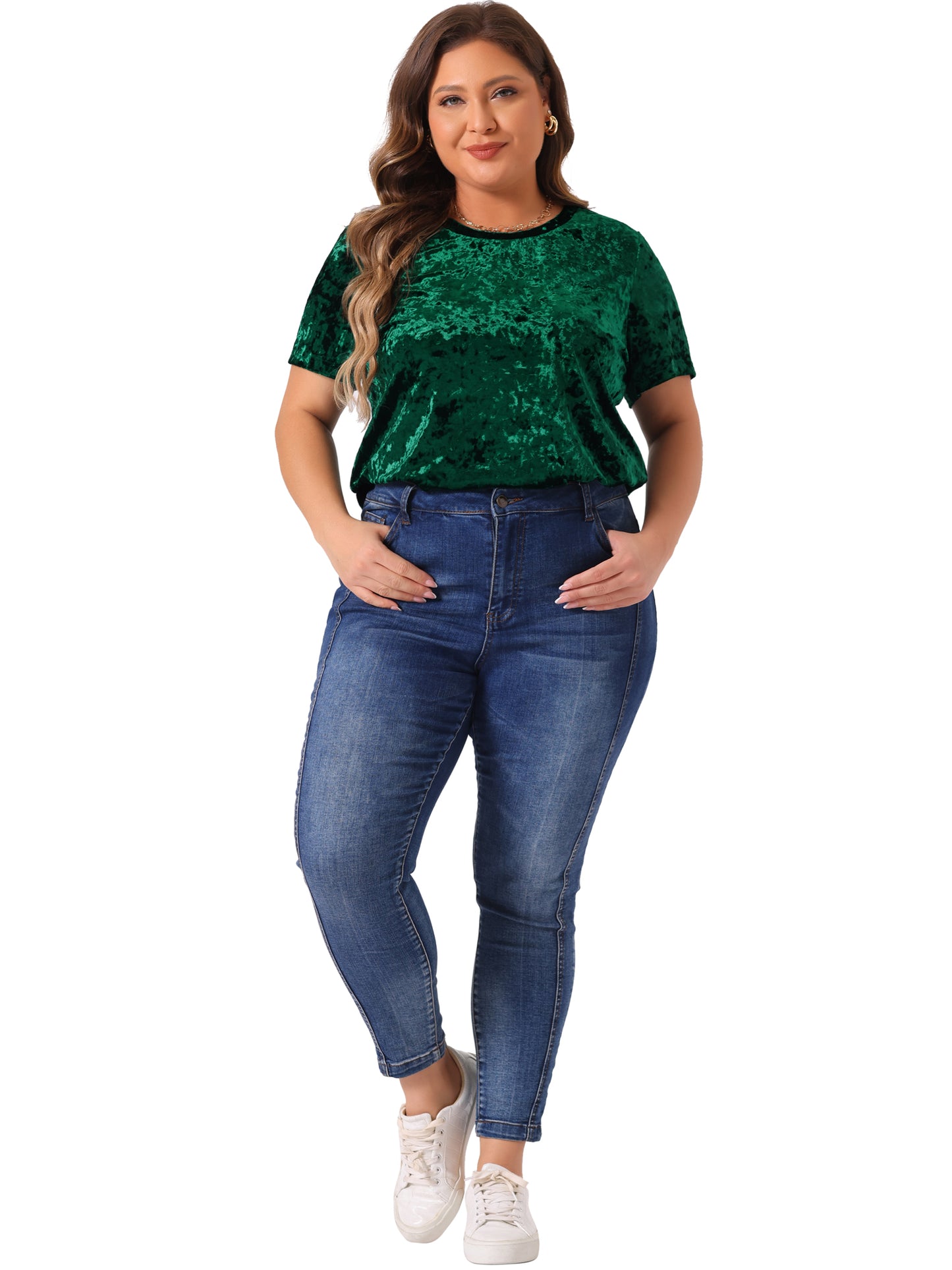 Women Plus Size Tops Crew Neck Short Sleeve Tee Tops Velvet T-Shirt