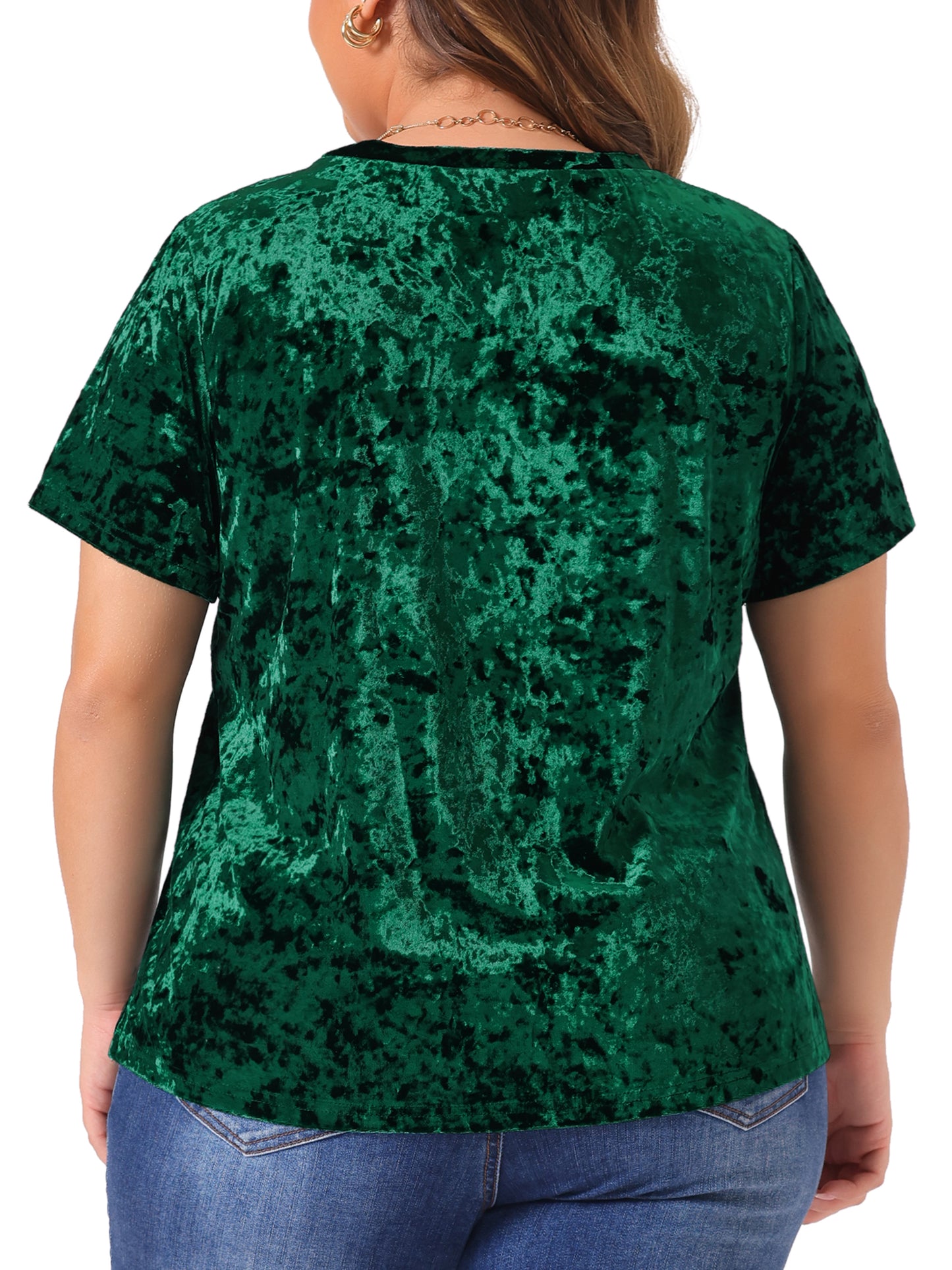 Women Plus Size Tops Crew Neck Short Sleeve Tee Tops Velvet T-Shirt