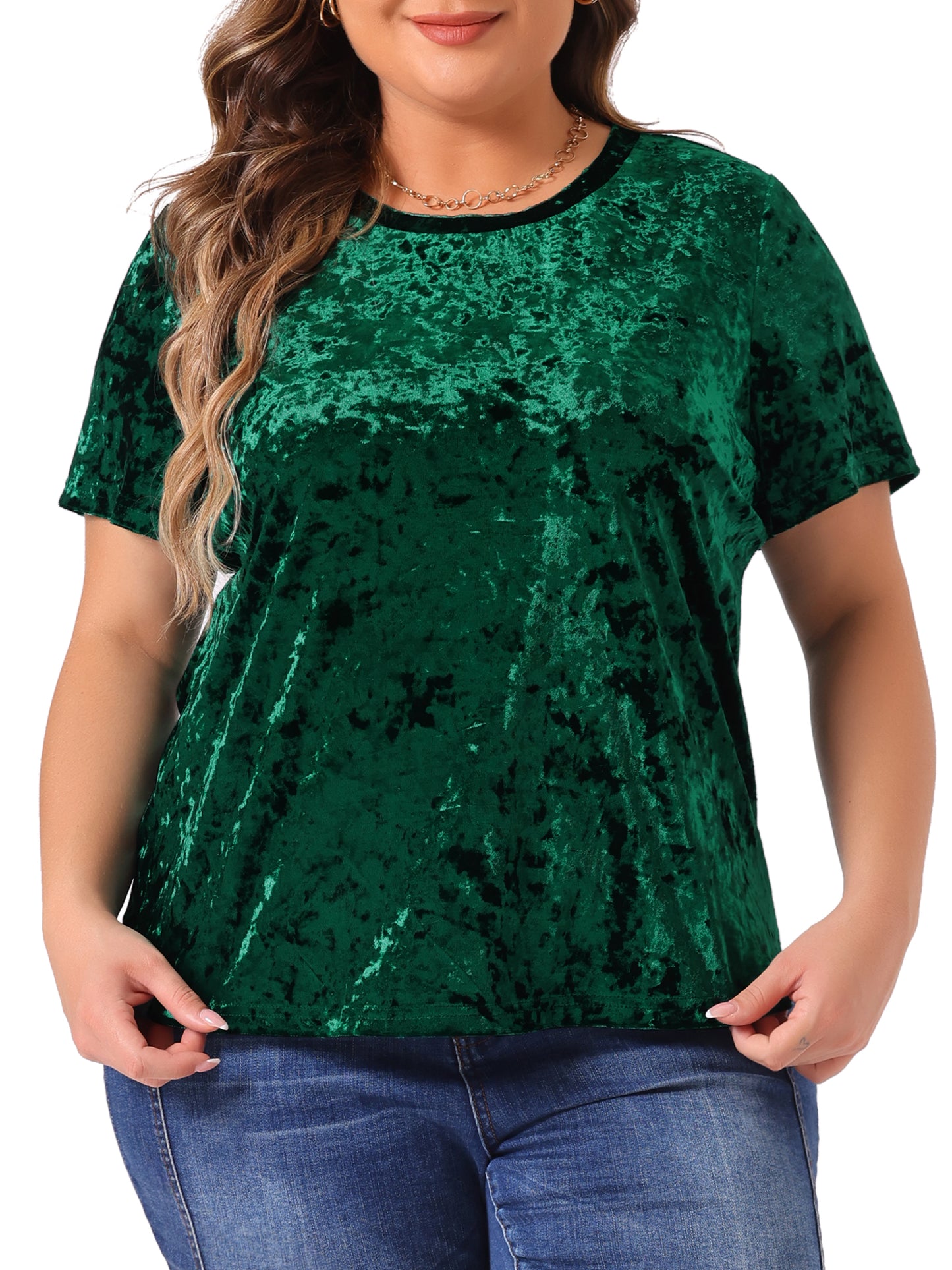 Women Plus Size Tops Crew Neck Short Sleeve Tee Tops Velvet T-Shirt