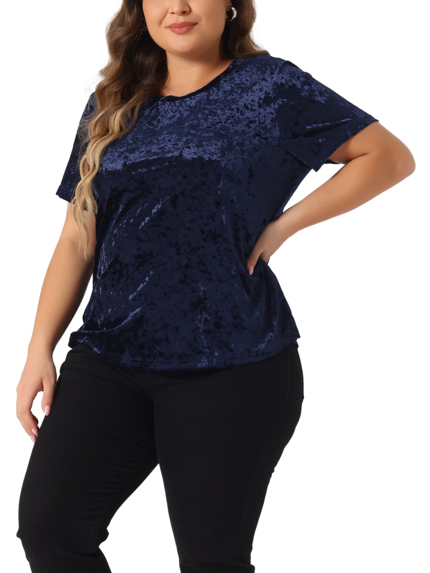 Women Plus Size Tops Crew Neck Short Sleeve Tee Tops Velvet T-Shirt